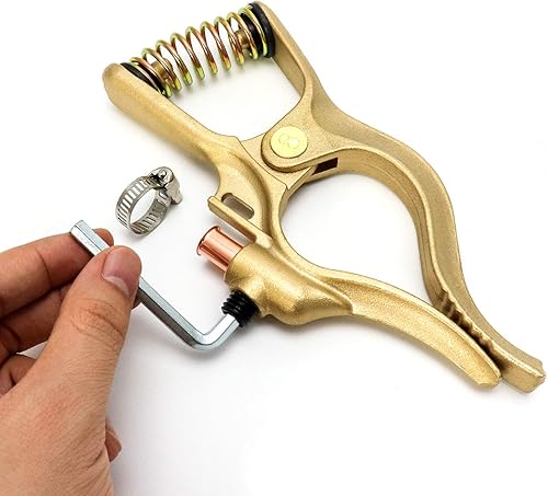 Miniatura 3 de QWORK Abrazadera de tierra de soldadura de 500 amperios, latón, 1 paquete