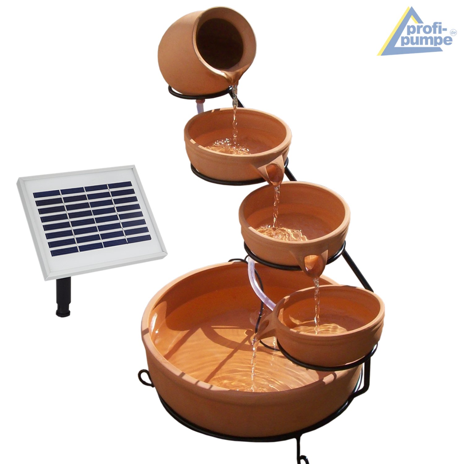 Amur Fontaine Solaire Cascade Pichet et Bols en Argile 55 cm - Déco Originale et Sons Apaisants pour Votre Jardin, Terrasse ou Balcon
