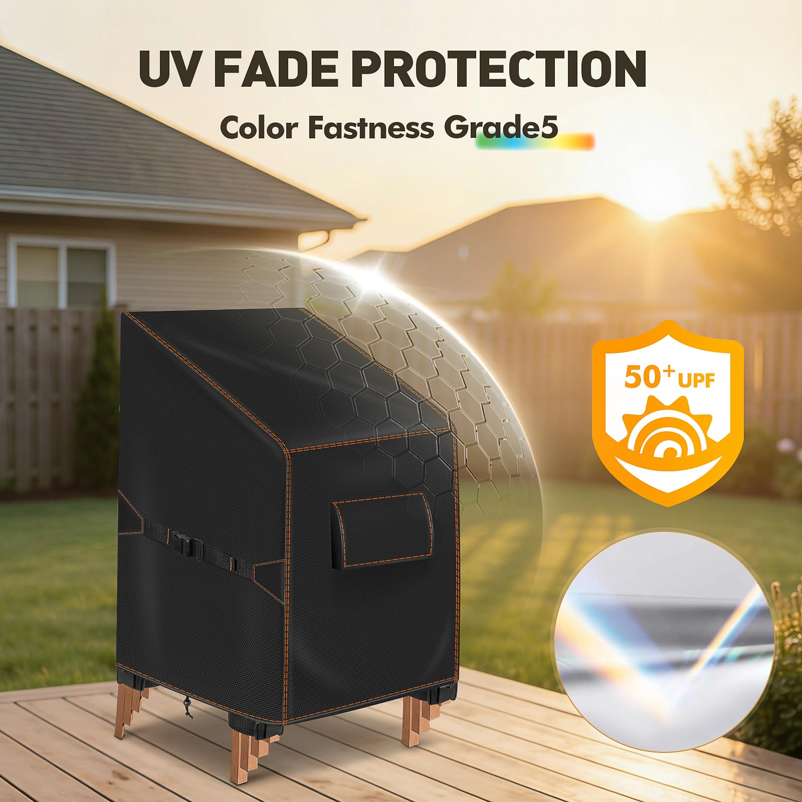Lot de 2 Housses de Protection Imperméable pour Chaises de Jardin Empilables, 64x64x70/120 cm en Tissu Oxford 420D, Anti-UV Chaise Jardin Extérieur avec Aération, Housse Anti-Vent pour Balcon, Noir