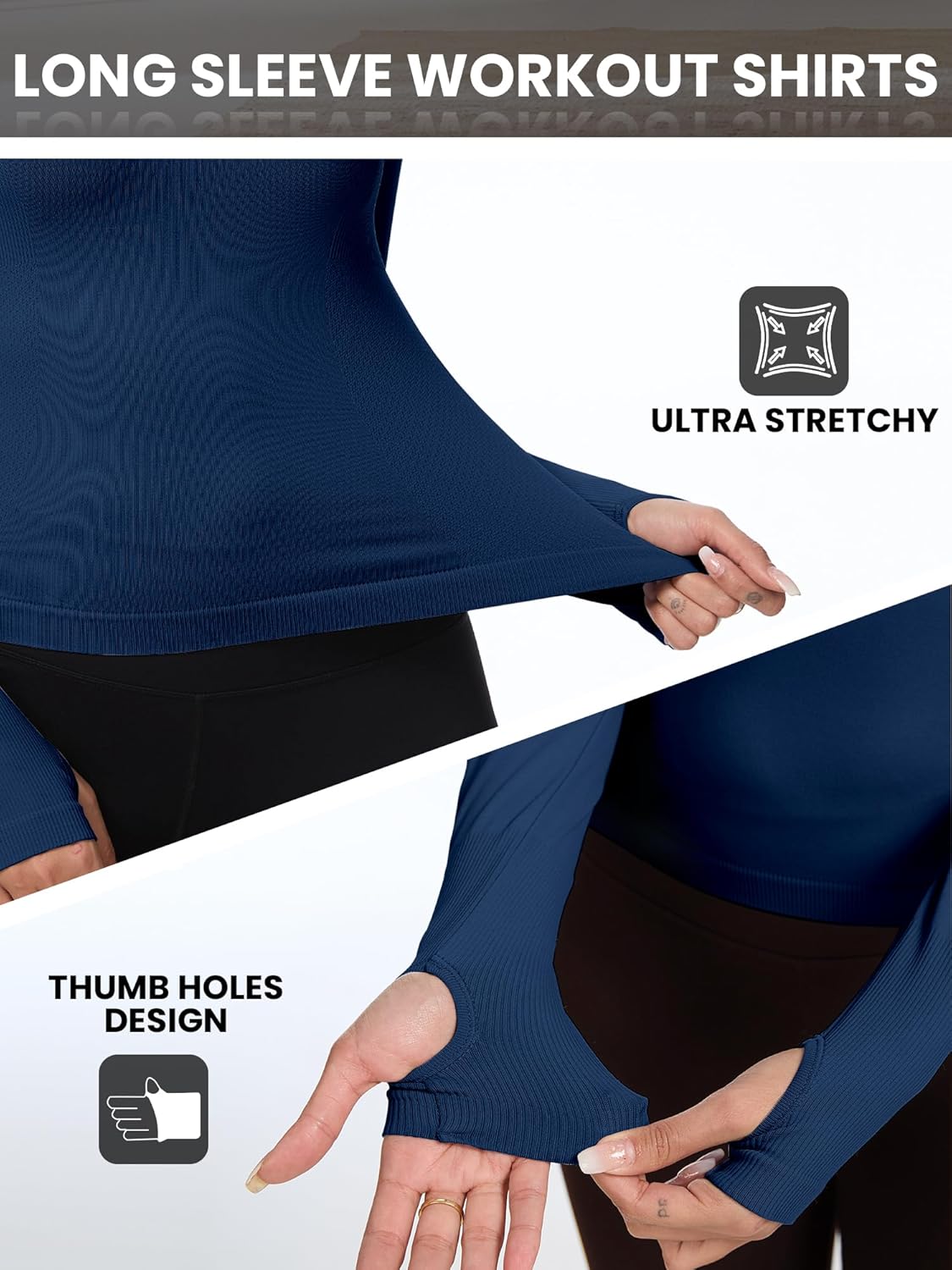 Women's Seamless Workout Shirts Long Sleeve Yoga Athletic Top with Thumb Holes Breathable Gym Sport Top Slim Fit - Image 4