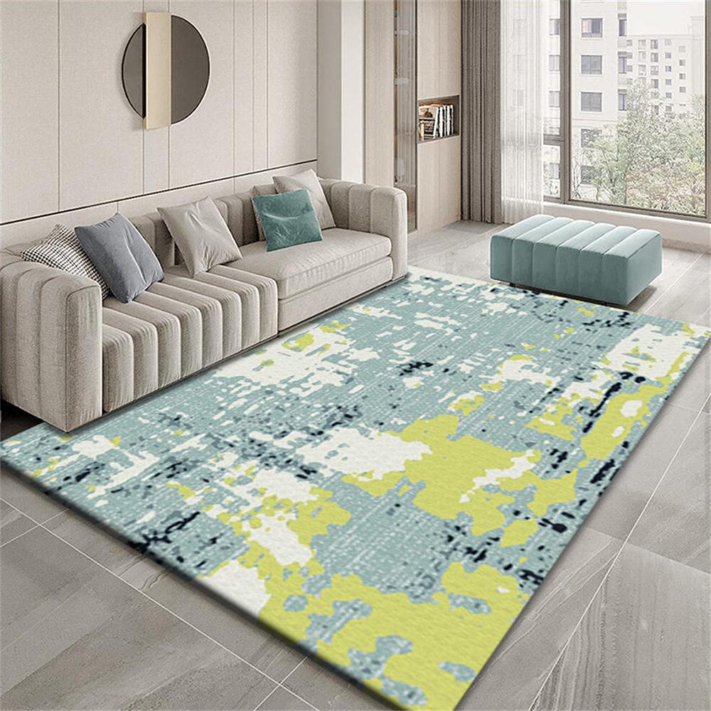Tapis chambre adulte bleu et jaune 100X150cm, tapis pas chers et résistant aux passages