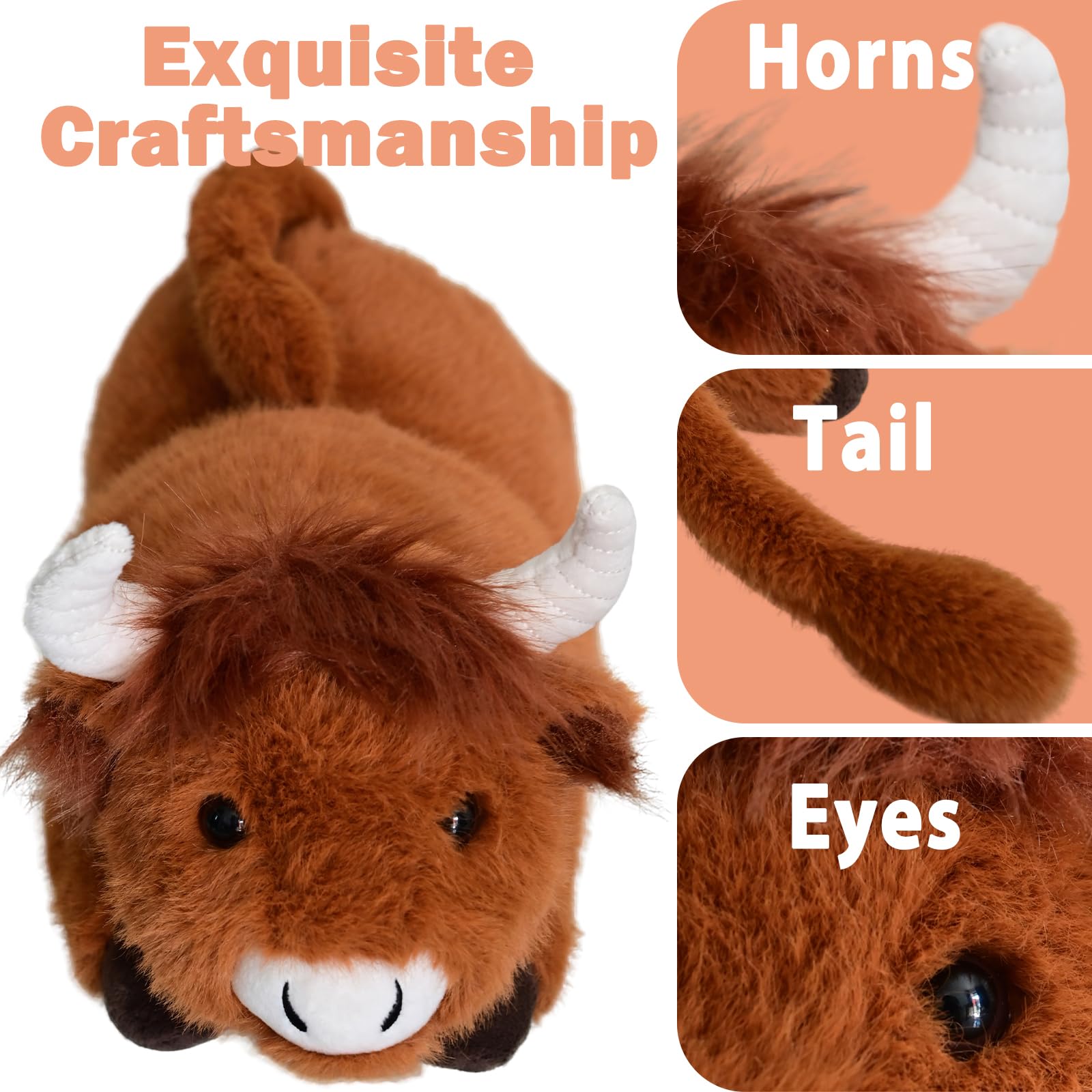 Beschwertes Kuscheltier Hochlandrind, Highland Cow Plush 2 kg, Gewichtskuscheltiere für Erwachsene, Weighted Stuffed Animal, Geschenk für Kinder Mädchen Jungen Geburtstag Weihnachten
