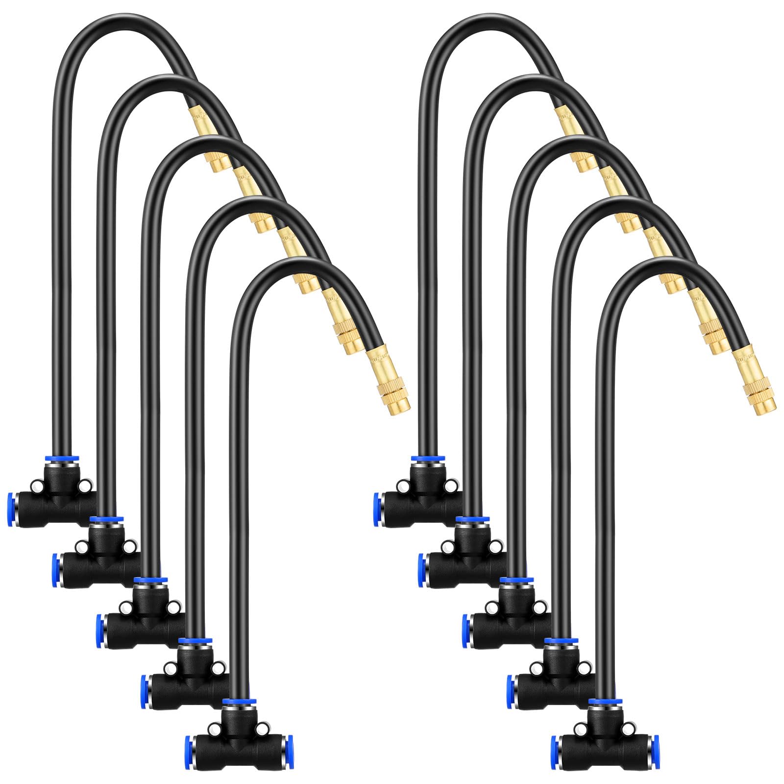 Zonon 10 Stück Messing-Sprühdüsen mit 40,6 cm eingebautem Schlauch, 360 Grad drehbar, verstellbare Wassernebeldüsen, Gewindesprüher, 0,1 cm, Nebelteile und Zubehör für Terrasse, Außenkühlung