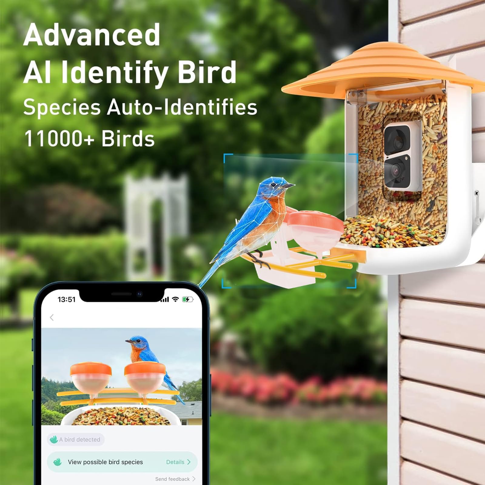 Cámara inteligente para comedero de pájaros con panel solar, cámara de observación de comedero de pájaros al aire libre, cámara de casa de pájaros