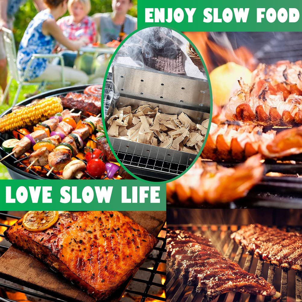 Affumicatore BBQ, Smoker Box Accessori per Barbecue - Scatola per Fumatori Affumicatore in Acciaio Inox, Box Affumicatore Barbecue Portatile Smoking Box per Barbecue a Gas & Griglia a Carbone(Argento)