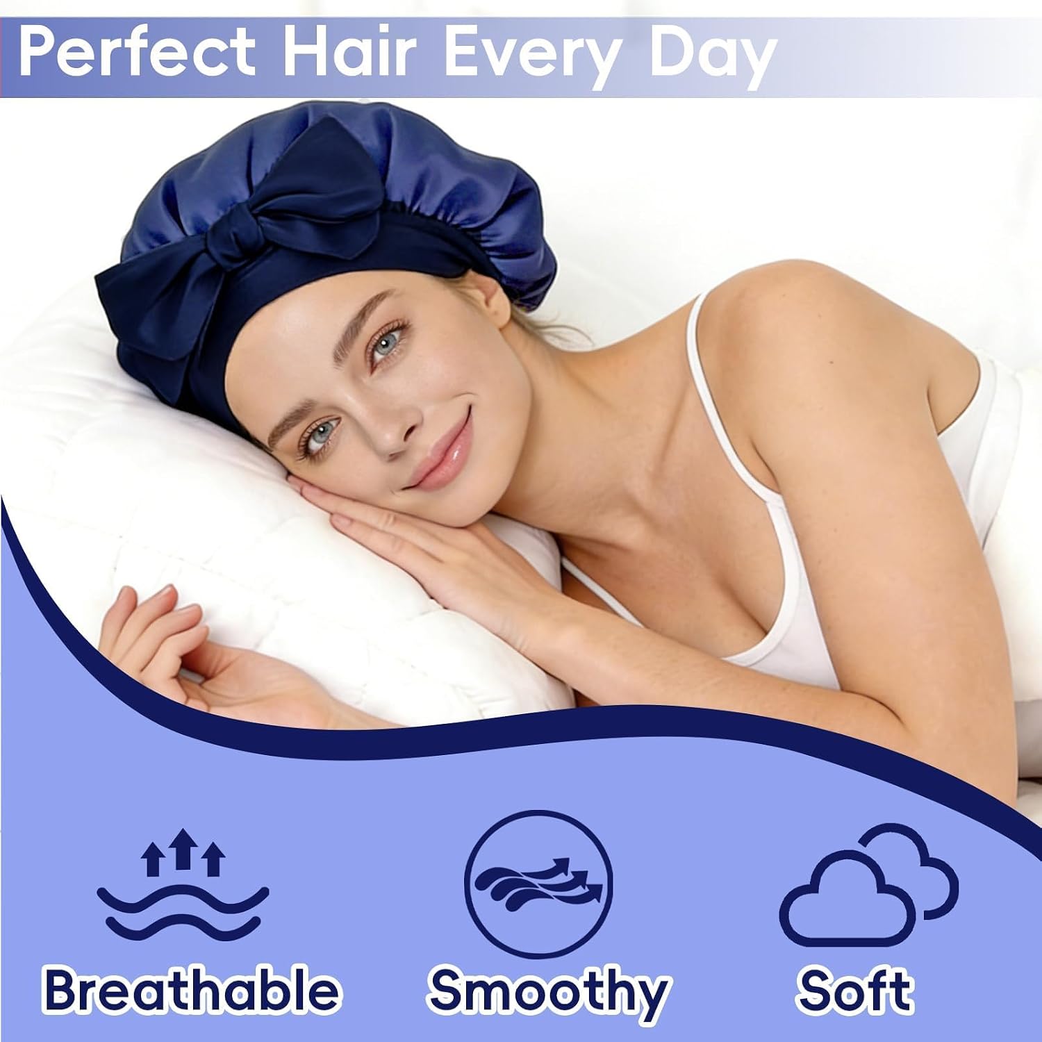 Silk Bonnet for Sleeping Women, Satin Bonnet Sleep Cap with Tie Elastic Band, Hair Care Nightcap for Hair Protection