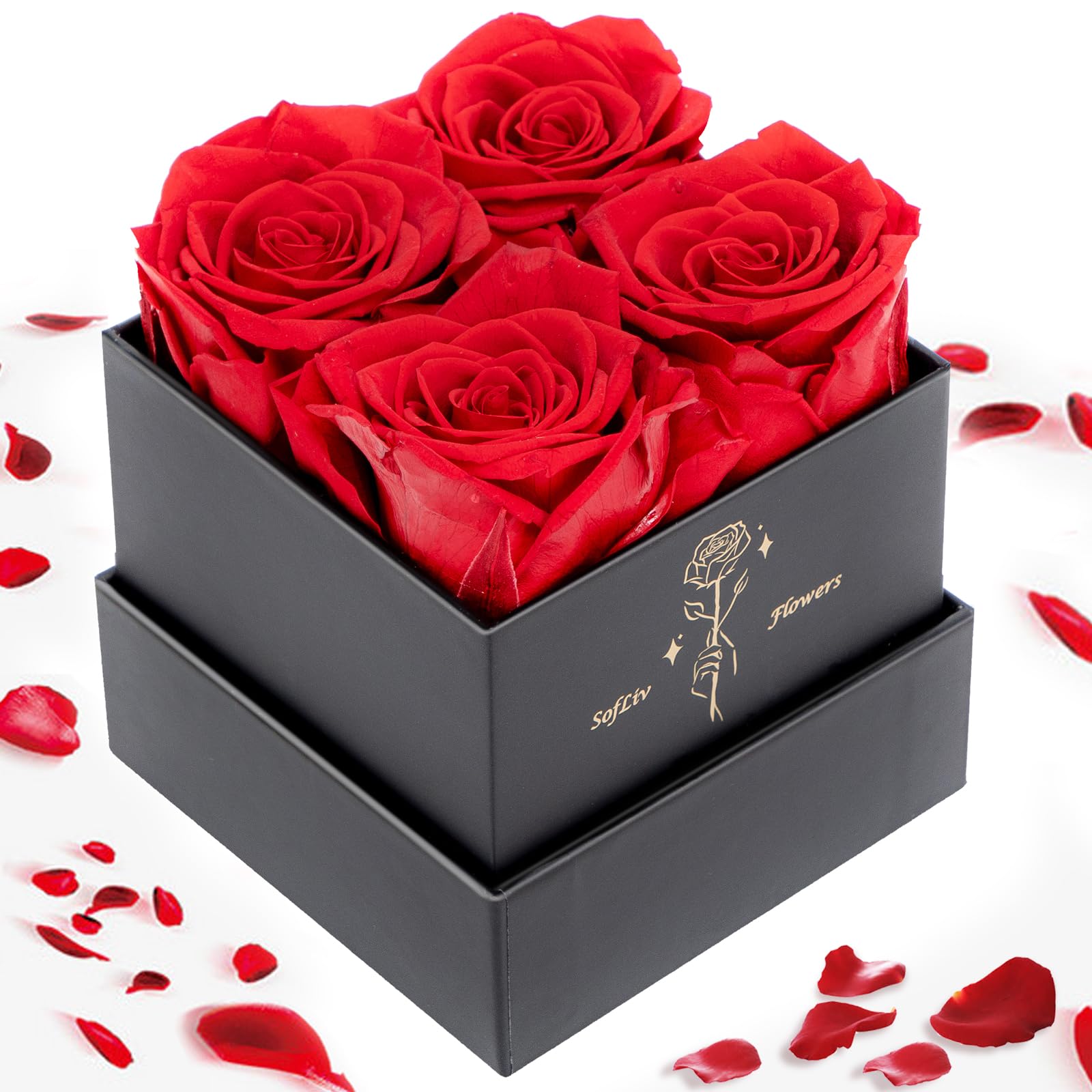 Fresh Flowers for Delivery Prime - Preserved Roses in a Box, Real Rose Preserved Rose, Preserved Flowers for Delivery Prime, Unique Birthday Gifts for Women - Red