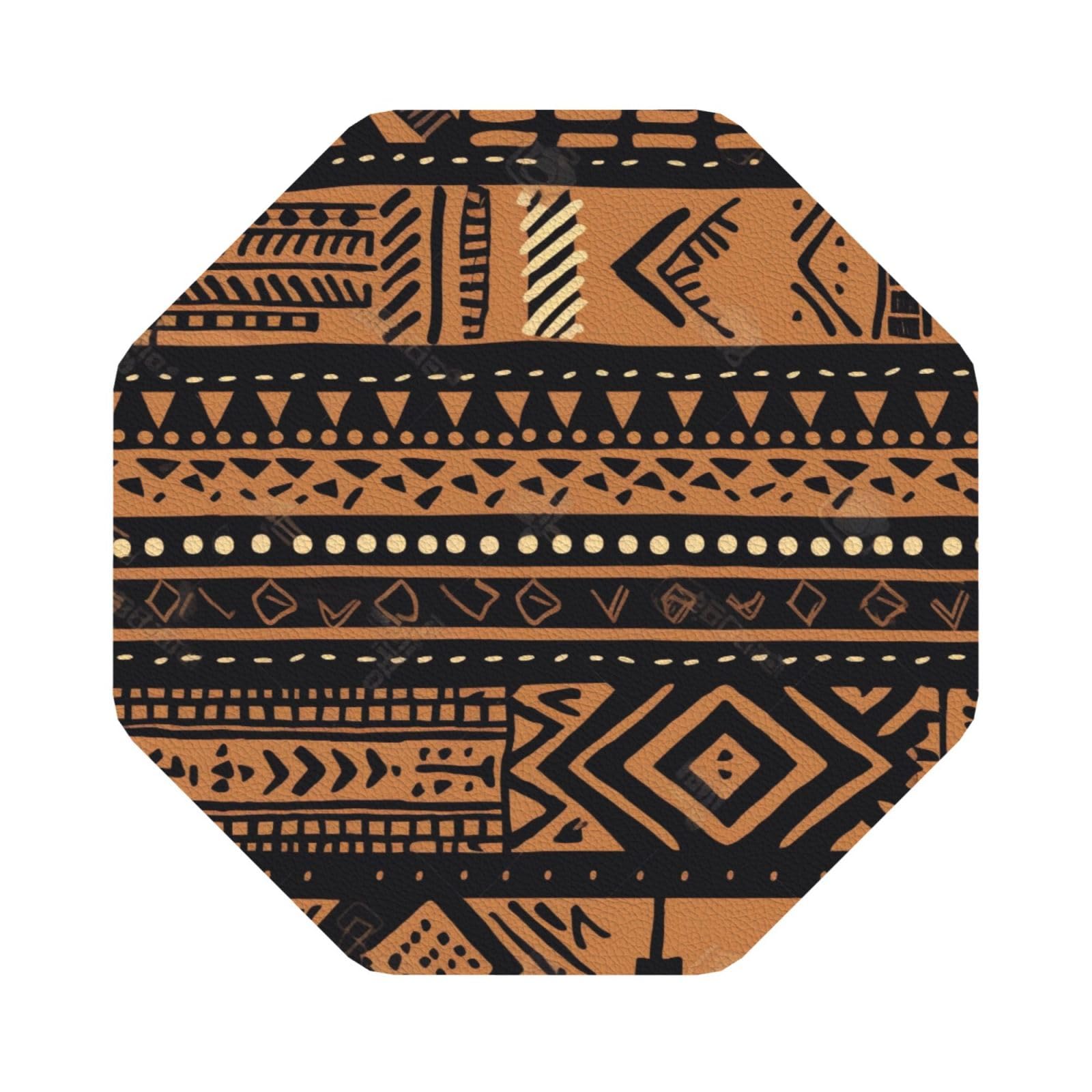 African Mud Cloth Tribal Print Leather Coaster Set of 6, Octagon Coasters Table Decorative Coffee Cup Beverage Coasters Wine Beer Bar Coasters for Hot Drinks Table Protection
