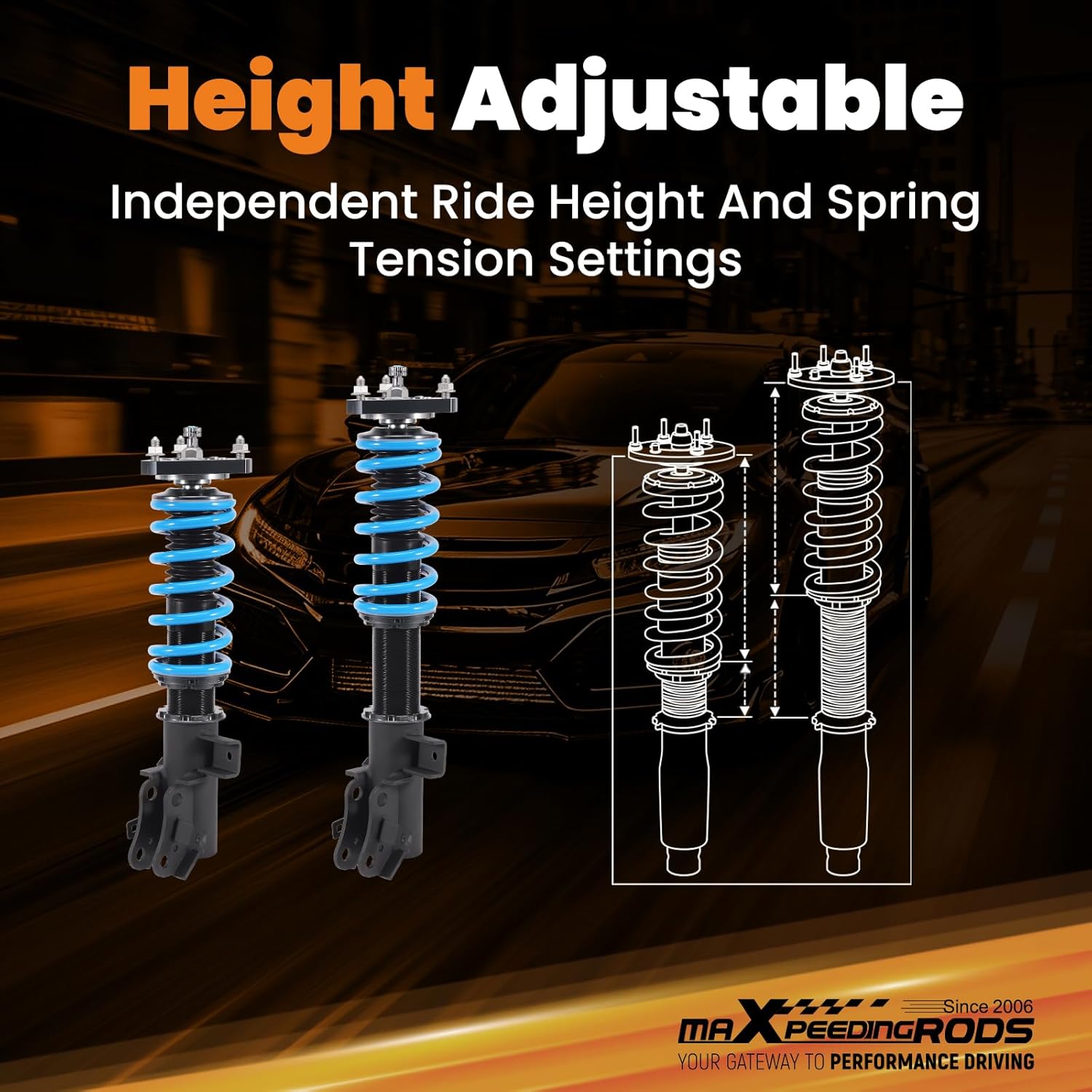 maXpeedingrods Coilovers for Honda Civic 2012-2015 FG3 FB2 Excluding Si, 24 Levels Damper Adjustable Coilovers Suspension Kit, Height Adjustable Shock Absorber Struts, T6 Upgraded Lowering Kits Blue