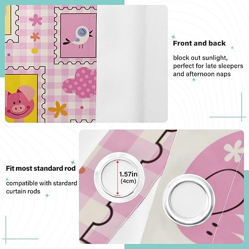 Miniatura 4 de Cute Little Elephant Bear Rabbite Flowers Pink Black Out Curtains 84 inches Window Cover for Bedroom & Living Room Curtains for Sliding Glass Door