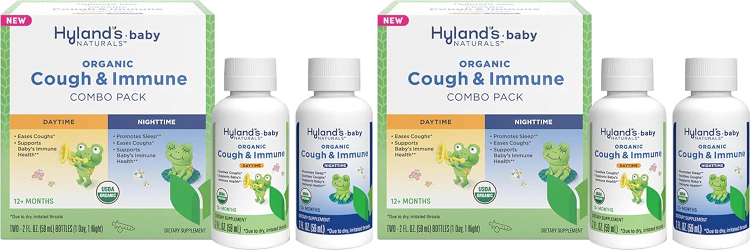 Hyland's Naturals - Baby - Organic Cough & Immune Day & Night Combo Pack - Eases Coughs, Supports Immunity, Promotes Sleep, Two 2 Fl Oz. Bottles (4 fl oz) (Pack of 2)