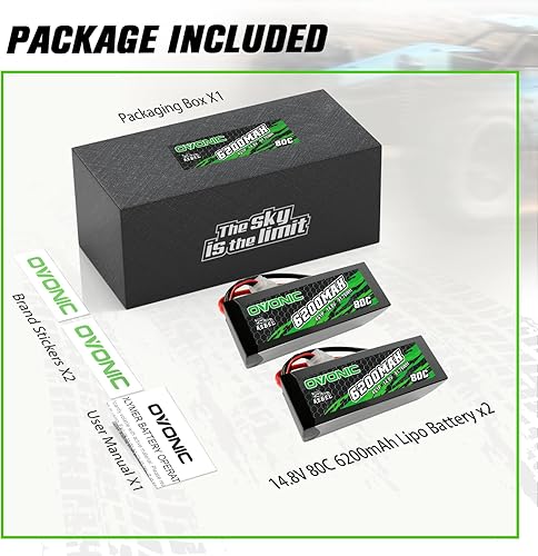 Miniatura 6 de OVONIC Batería Lipo 80C 4S 6200mAh 14.8V con conector EC5 para arrma 15, escala 18 RC coches y camiones Buggy Truggy 2pcs