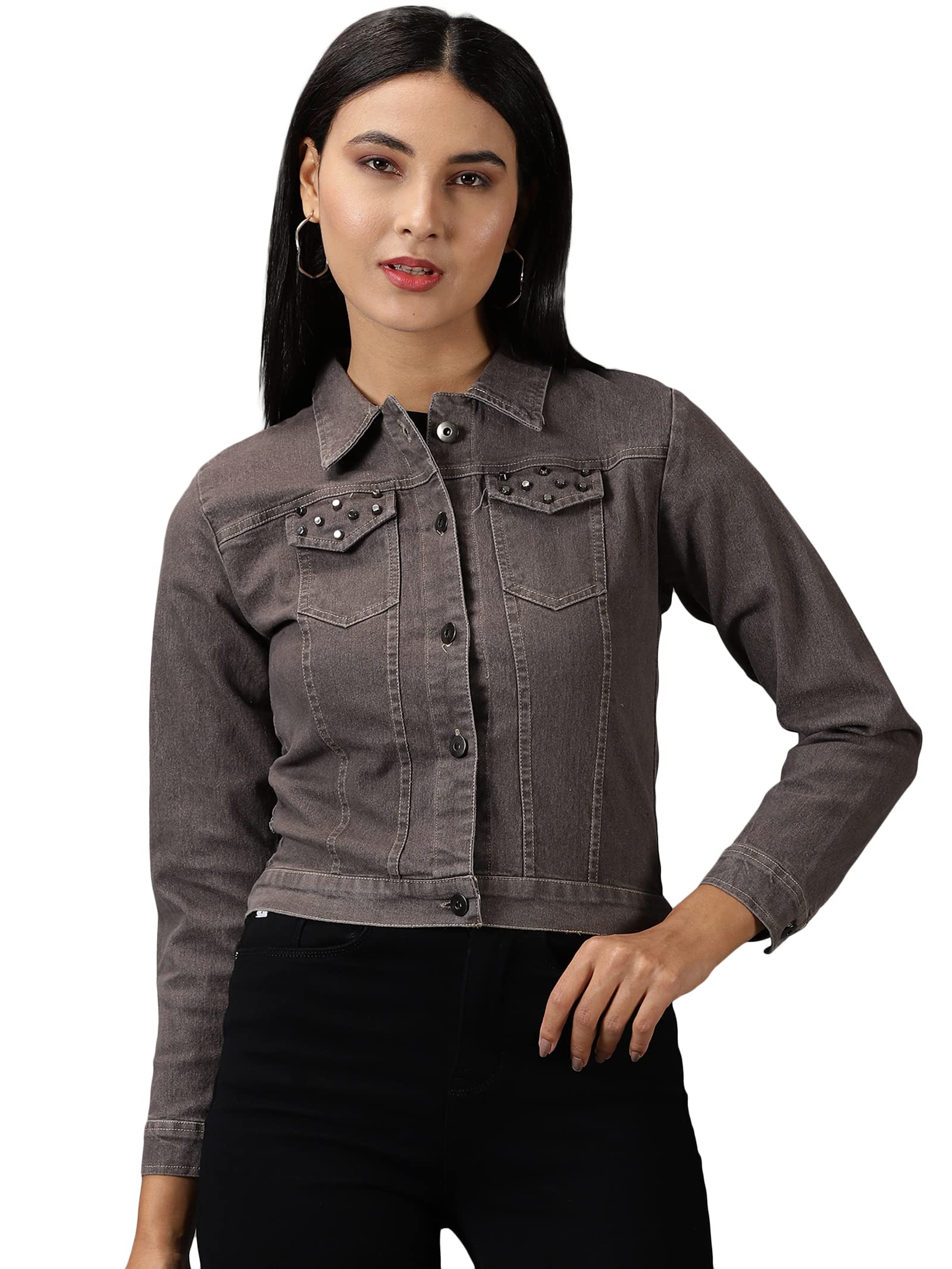 Women Solid Denim Jacket | Spread Collar Full Sleeves Denim Jacket for Womens | Regular Fit Regular Length Jacket for Women's-image-49