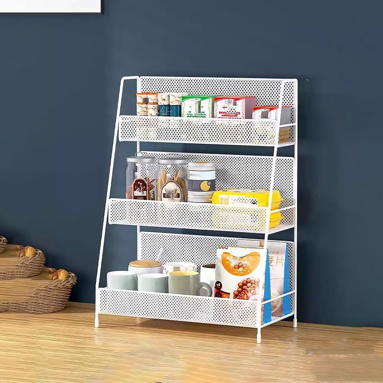 3-Tier Retail Display Racks,Metal Supermarket Snack Shelf,Commercial Snack Organizer,Space Saving,Multi-Layer Large-Capacity Storage,for Pantry Kitchen Home Theater.(Black,40 * 18 * 45cm)
