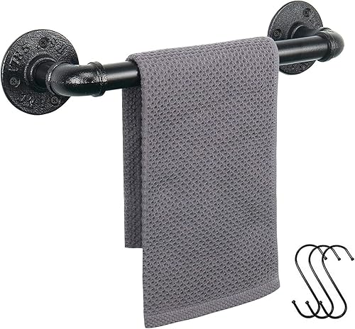 Toallero de Tubo Industrial, Barra de Toalla, Soporte de Toalla Montado en Pared de Granja Rústica para Baño (Negro, 30 cm)