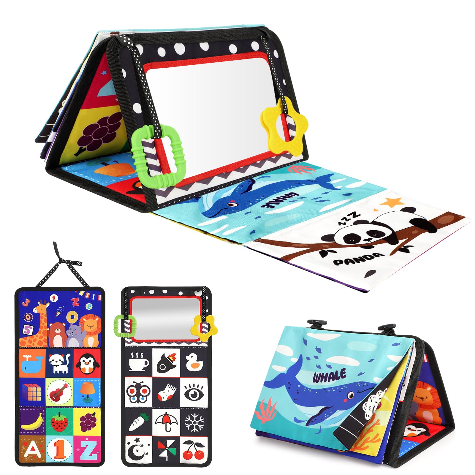 URMYWO Tummy Time Toy - Black and White High Contrast Baby Toys for Newborn - Baby Visual Stimulation Mirror - Montessori Sensory Crinkle Toy for Infant 0-3-6-12 Months - Shower Gift for Boy Girl