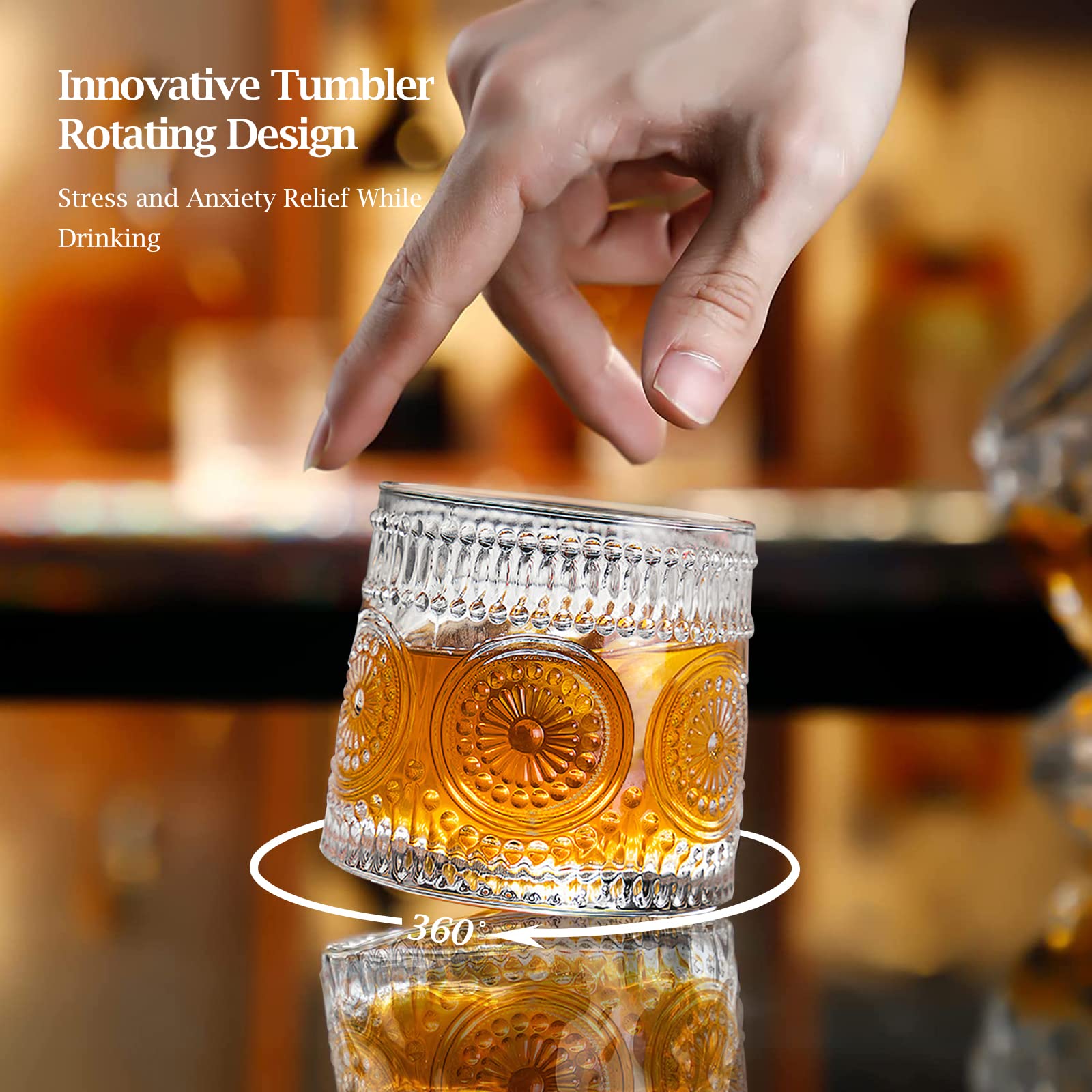 Verre à whisky japonais rotatif sans plomb, 255 g, coffret cadeau pour scotch, bourbon, vodka, whisky, etc., pour fêtes, bars, restaurants et familles, etc