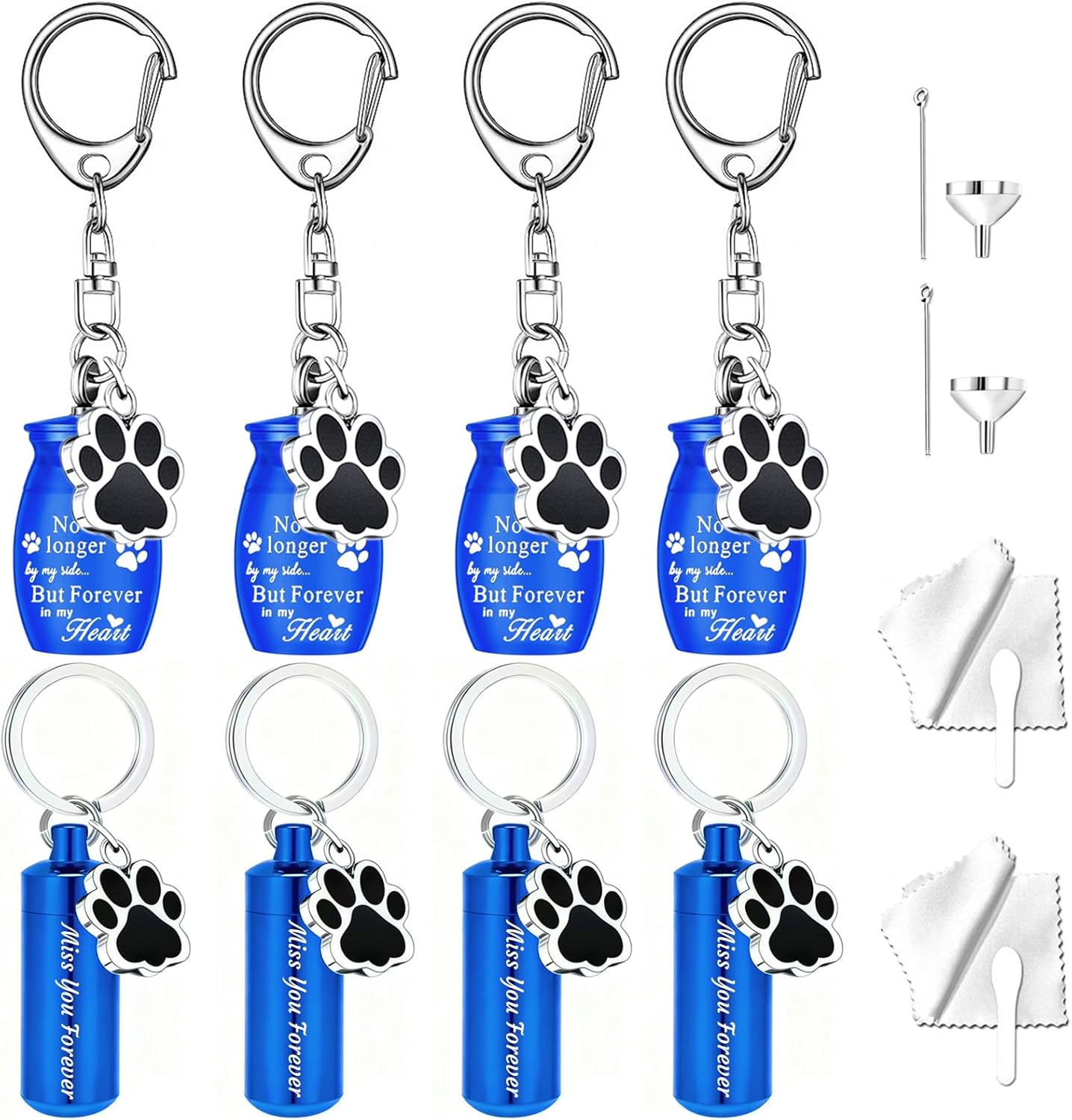 8Pcs Pet Ashes Keepsake Keychain for Dog Pet Ashes Urn Keychain Memorial Cylinder Cat Cremation Jewelry Paw Print Urn Necklace for Ashes (Blue)