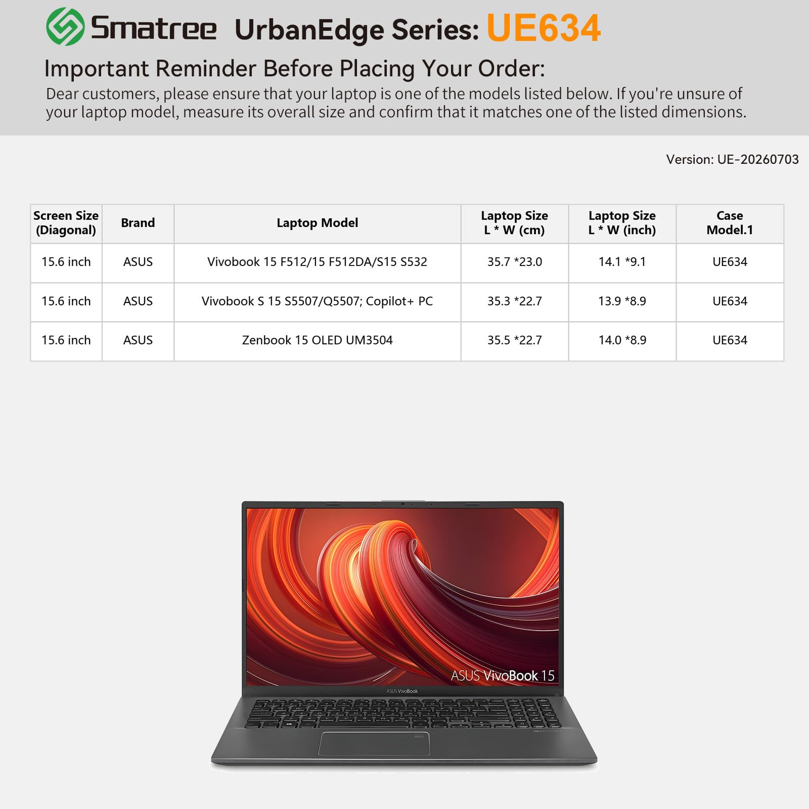 Smatree UrbanEdge Etui na laptop 15,6 cala do ASUS Vivobook S15 S5507/Q5507