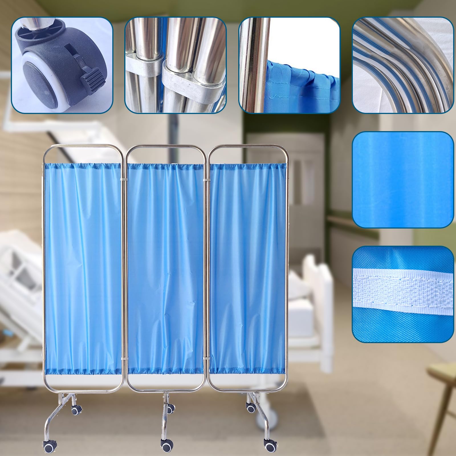 Schermo divisorio con Ruote per Clinica, reparto, Sala Visite, Ospedale - Divisorio Pieghevole per casa di Cura, Pronto Soccorso, Tenda per Sala di monitoraggio in Terapia intensiva