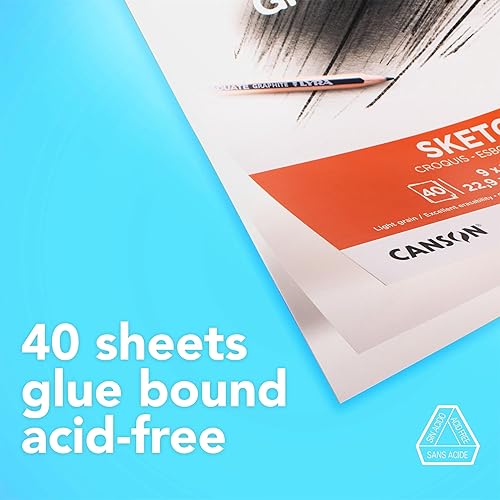 Miniatura 3 de Canson Bloc de bocetos para graduados, plegable, 9 x 12 pulgadas, 40 hojas  Papel de artista para adultos y estudiantes, dibujo, bocetos y diario de