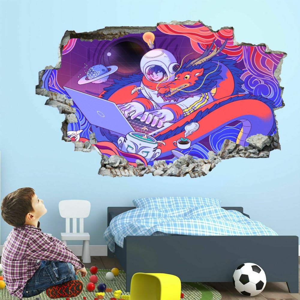 Adesivi decorativi da parete 3D Adesivi murali arte cartone animato da parete fracassate 3D Arte astratta da parete Famiglia per Camera da letto Soggiorno Asilo nido Decorazioni da parete per la casa