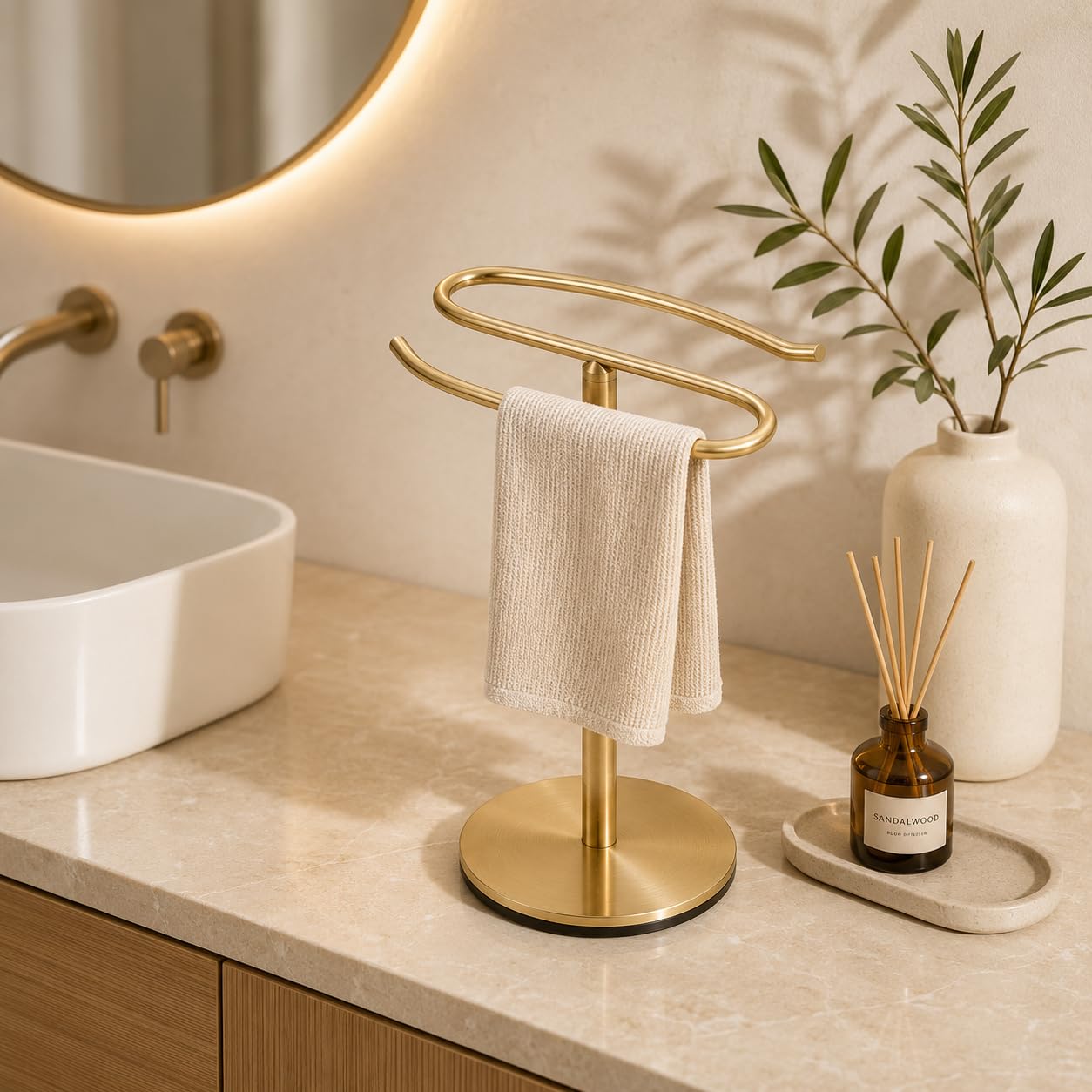 Porte-Serviettes doré sur Pied, en Acier Inoxydable SUS304, Barre Tour pour Salle de Bain, Cuisine, Meuble-lavabo comptoir