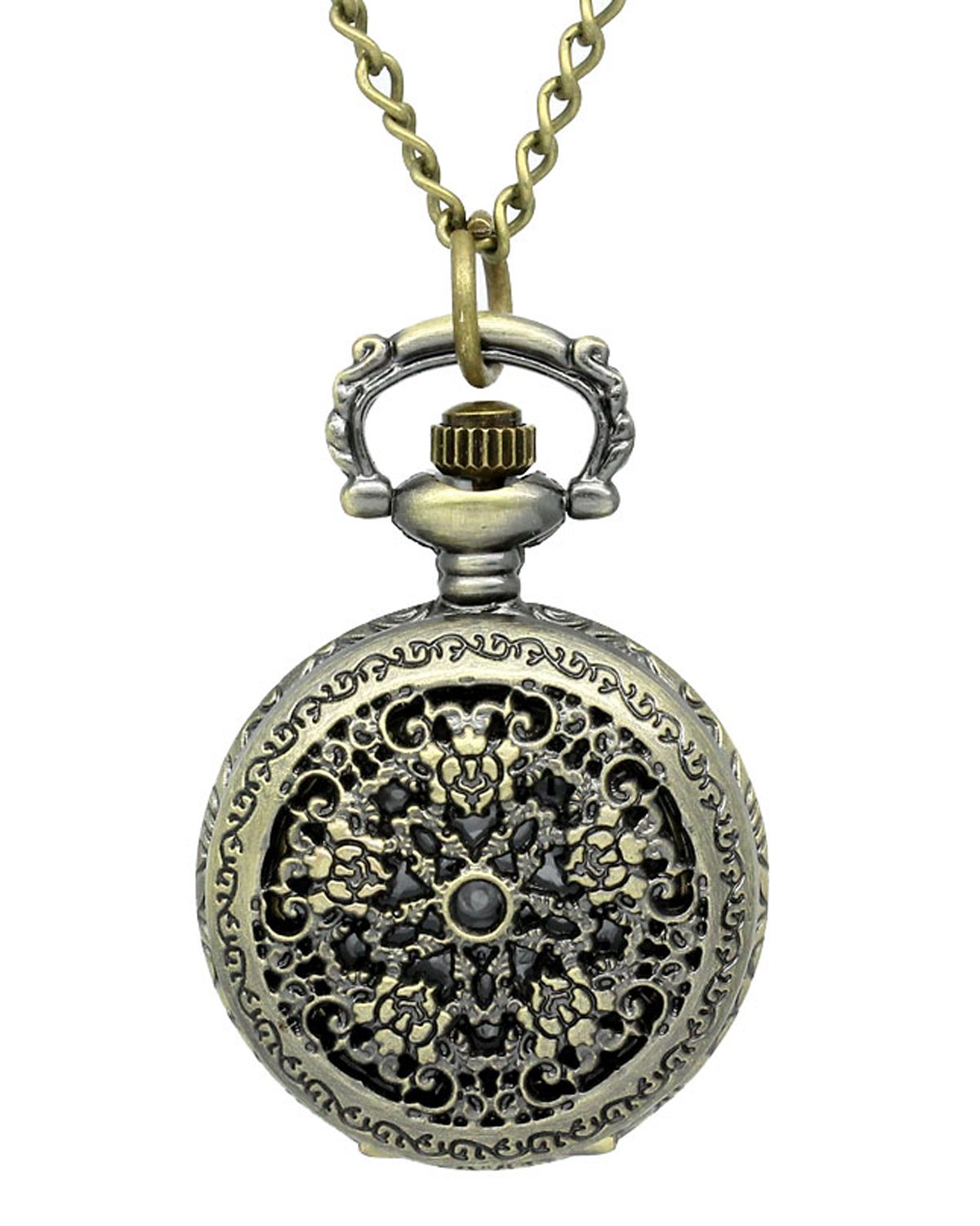 Bronze Greek Designer Pocket Watch with Chain Roman Number Dial Pendant Necklace Locket Antique Vintage Gandhi Style Pocket Watch for Men/Women