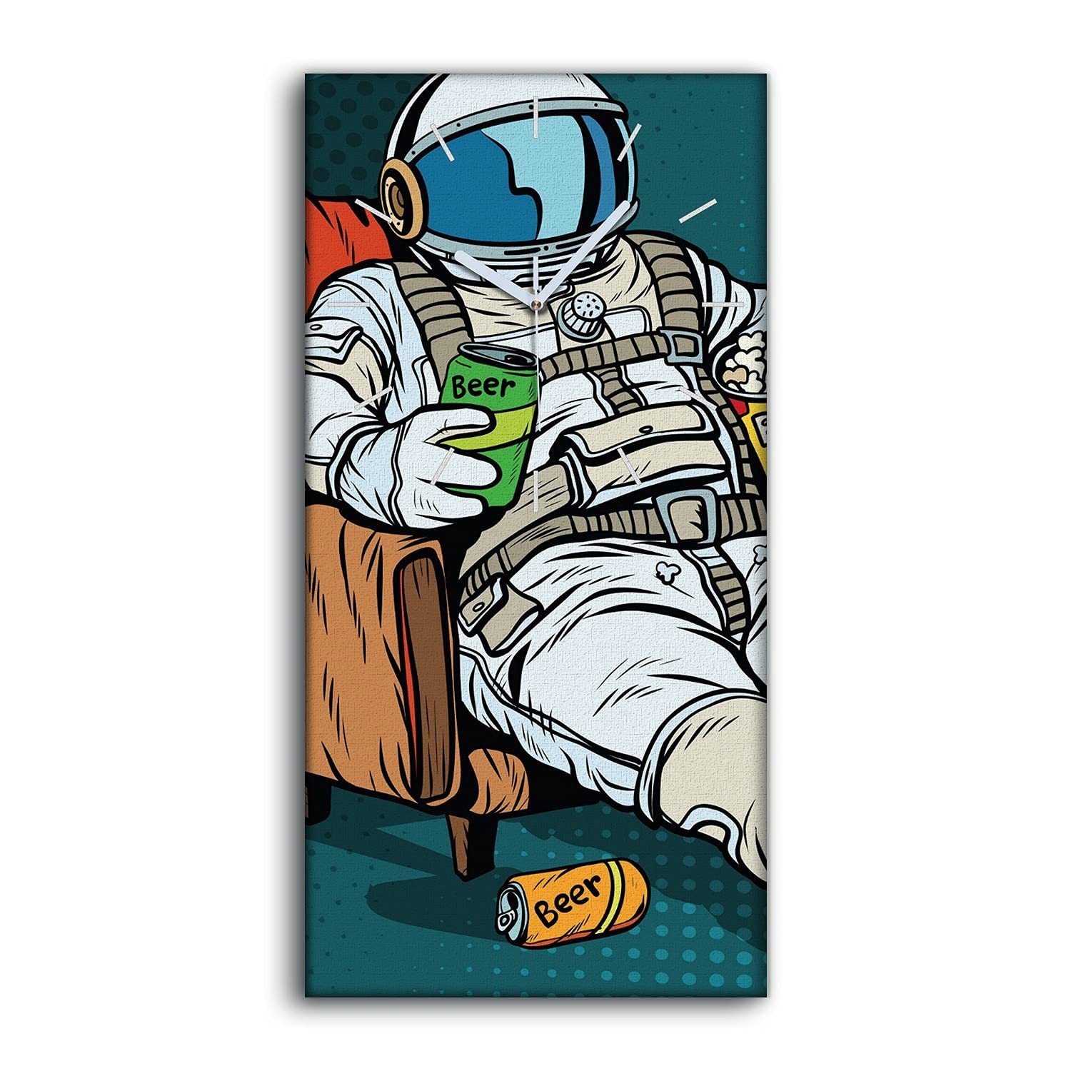 Horloge sur Toile Silencieuse Mains Blanches 30x60cm Astronaute Rétro Pop