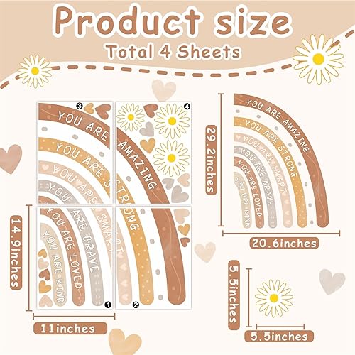 Miniatura 4 de Calcomanías de pared de acuarela arco iris, calcomanías de pared boho para habitación de bebé, calcomanías de pared motivacionales para decoración