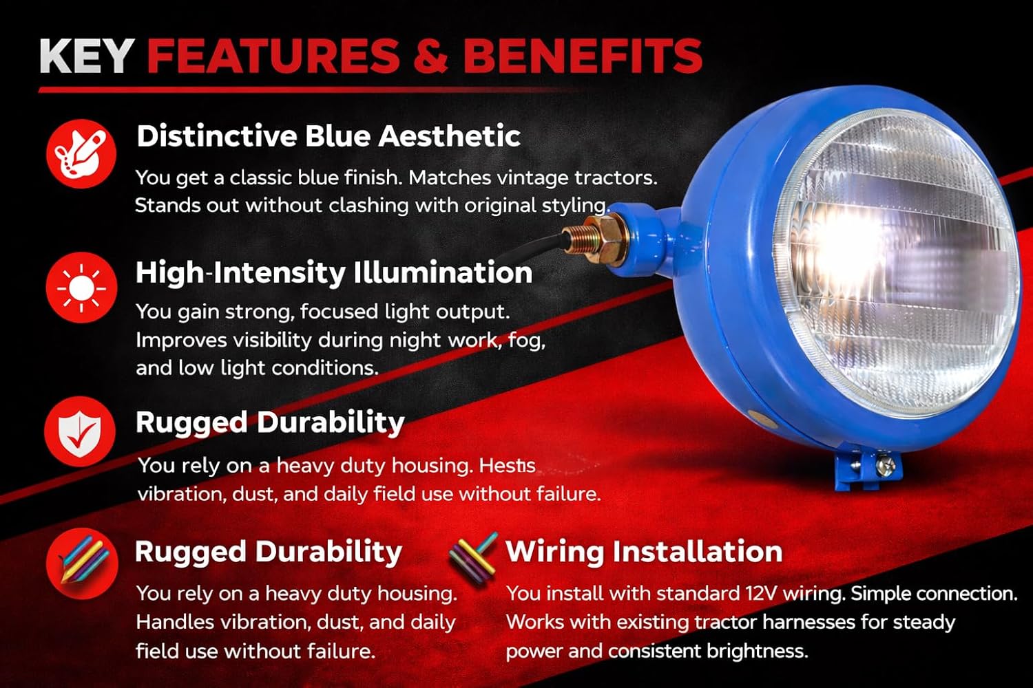 Light Blue Headlight (RH) with Bulb for Ford Tractor 2000 3000 4000 5000 7000