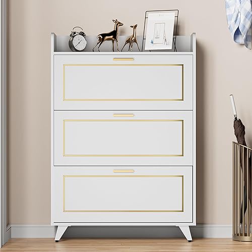 Miniatura 3 de Cozy Castle Armario de almacenamiento de zapatos para entrada, armario organizador de zapatos oculto estrecho con 3 cajones abatibles y estantes