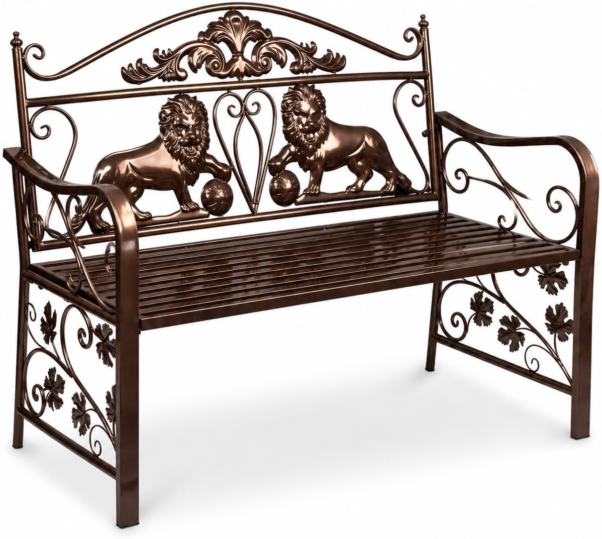 Banc de Jardin style vintage en métal robuste et finitions ornées de lion