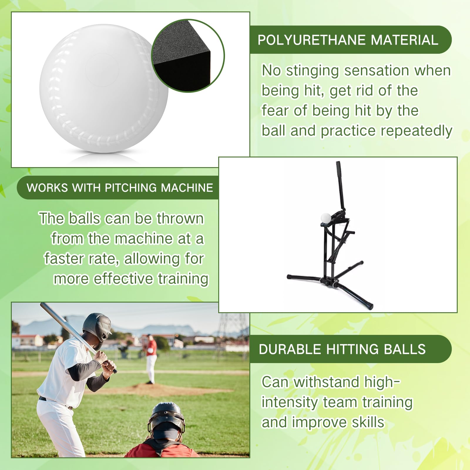 VioraWhite Pelotas para máquina de lanzamiento, pelotas de espuma de alta densidad, práctica de béisbol, sóftbol, entrenamiento para práctica de bateo y práctica de campo, 3 onzas, 2.9 pulgadas