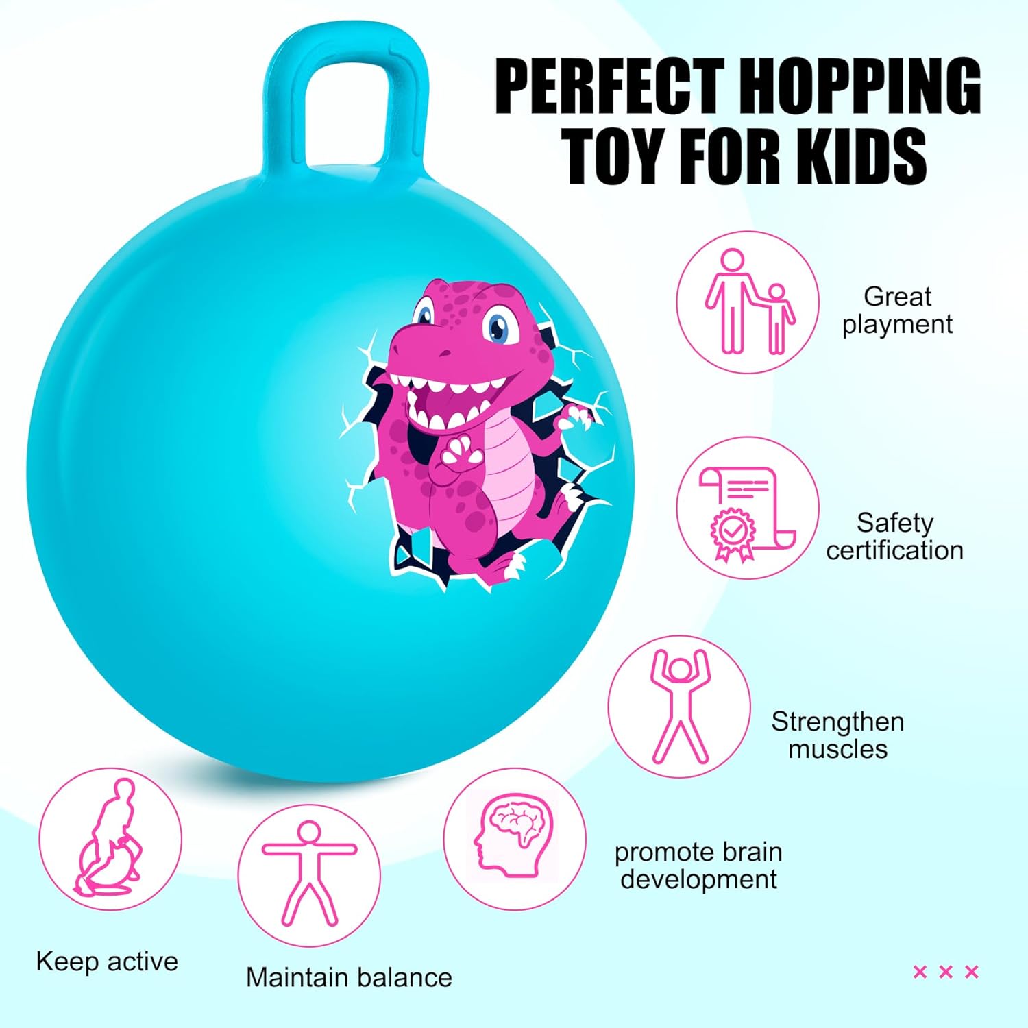 INPODAK Hopper Ball 18 Inch Bouncy Ball with Handle for Kids, Hippity Hop Jumping Bounce Hopping Toy for Boys Girls Ages 3-6 Includes Pump and Gift Box Great Gift for Birthday (Blue)