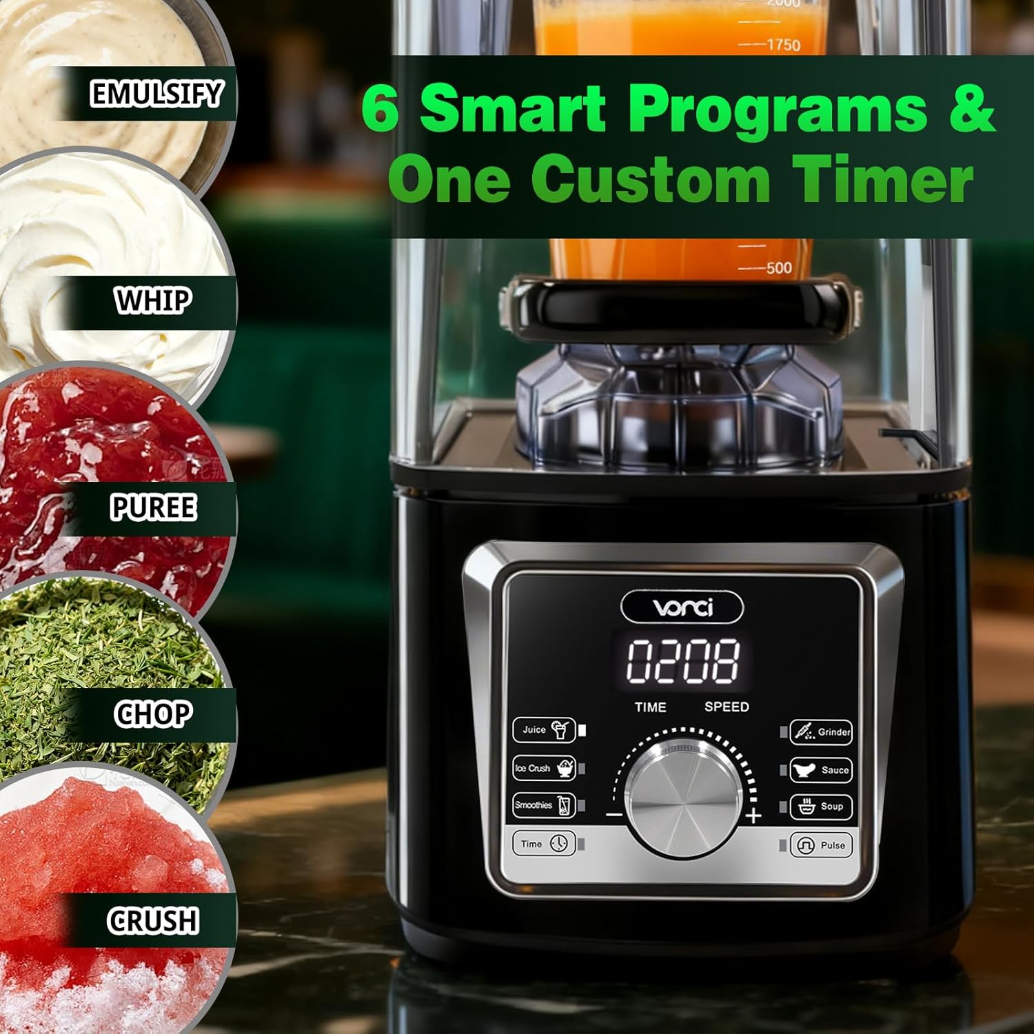 VONCI 2200W Commercial Blender With Sound Enclosure, 85OZ Large Capacity Quiet Blender For Smoothies, Heavy Duty Industrial Blenders For Restaurant, Perfect For Kitchen, Ice Crush, Milk Shake, Fruits - Image 2