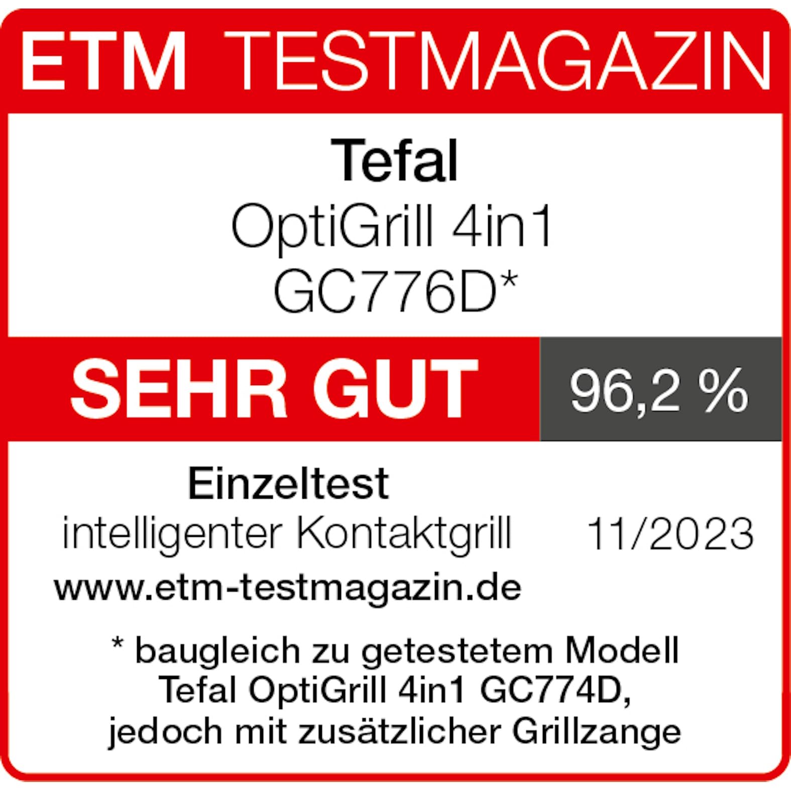 Tefal OptiGrill 4in1 Kontaktgrill GC776D10, 9 Programme, spülmaschinengeeignet