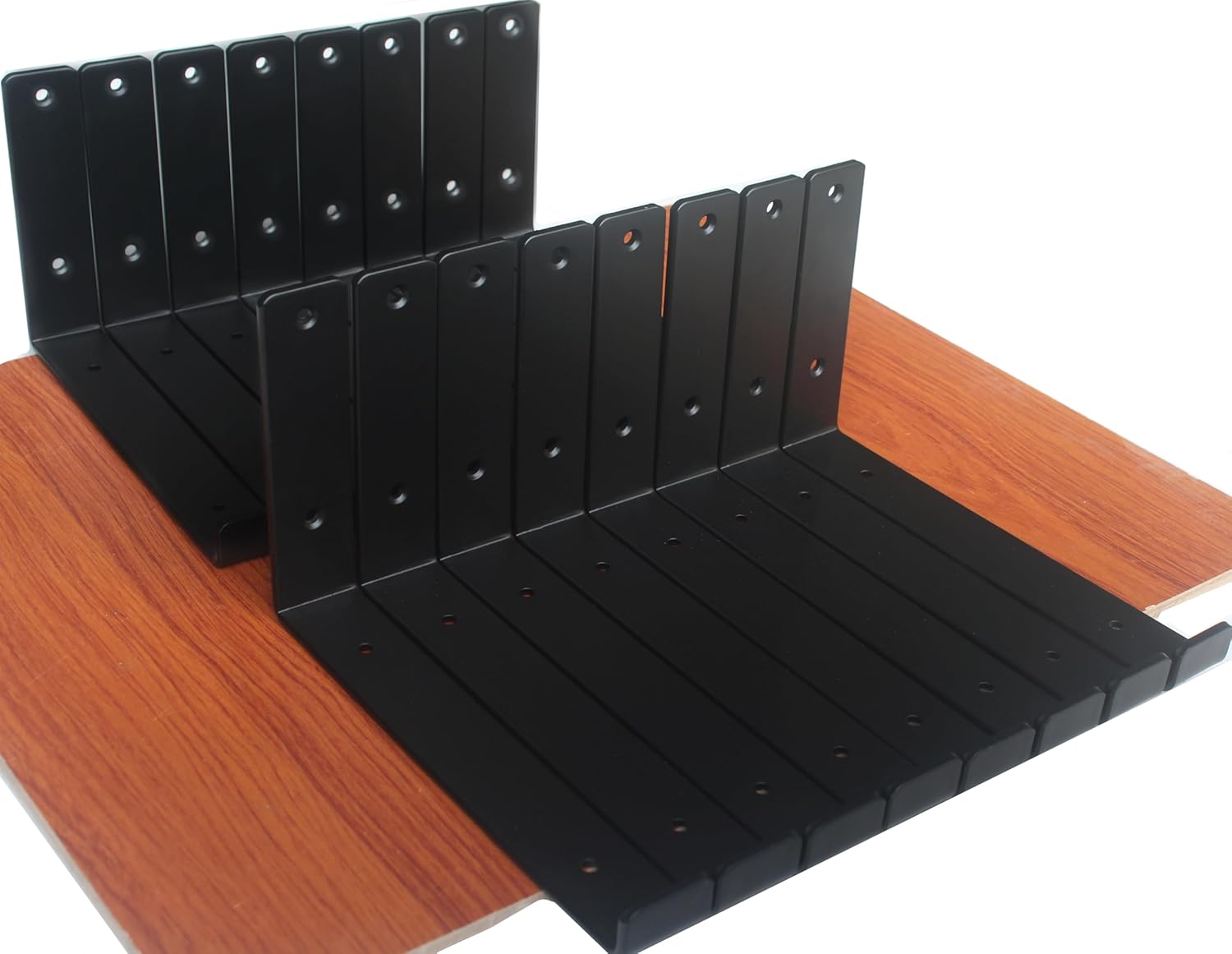 4 Pack - 9.25"L x 6"H x 1.5"W J Lip Shelf Brackets Rustic Farmhouse Iron Wall Floating Shelf Bracket Metal Shelf Bracket Industrial Shelf Supports with Screws Black 9.25 inch 4