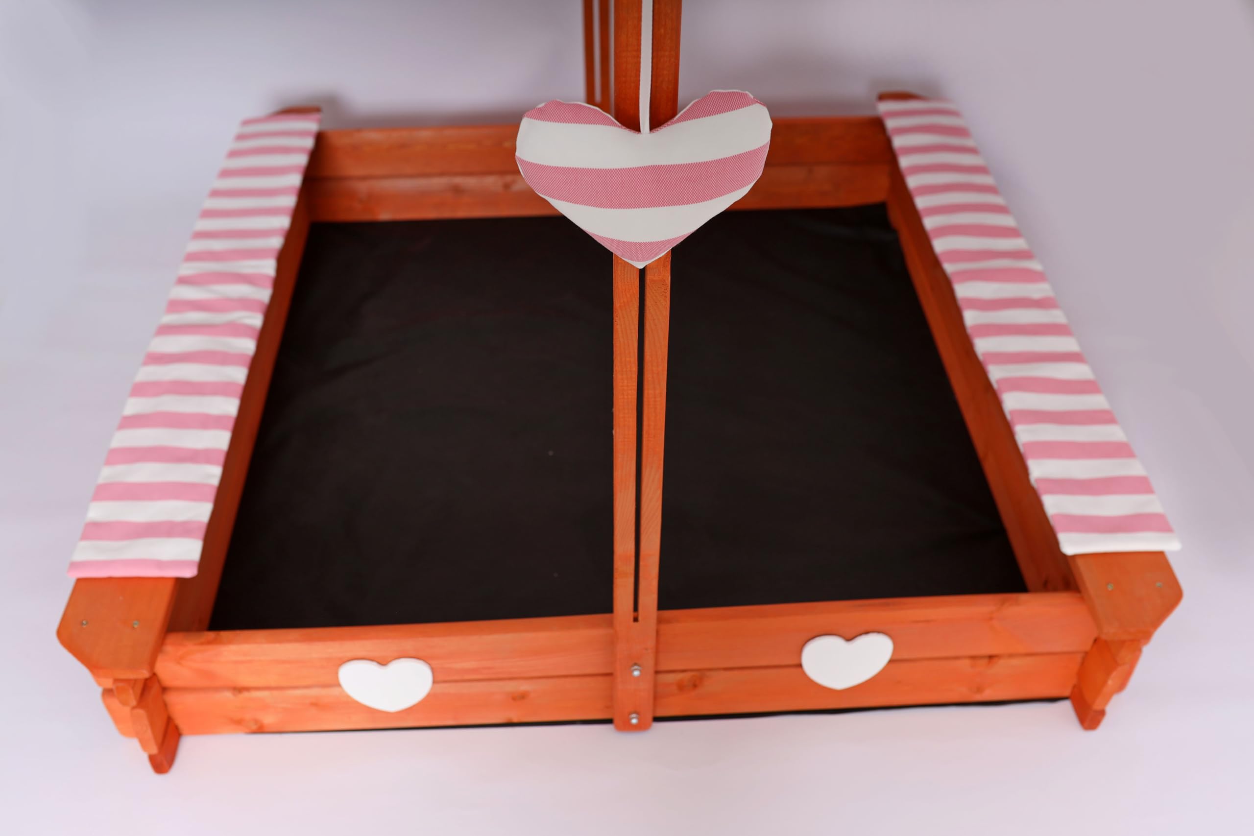 Sandkasten mit wasserdichtem Dach 120x120x120cm Naturholz Fichtenholz UV-Schutz + weiche Sitzkissen, Kantenschutz Vliesboden Sandspielzeug für Kinder (Rosa)