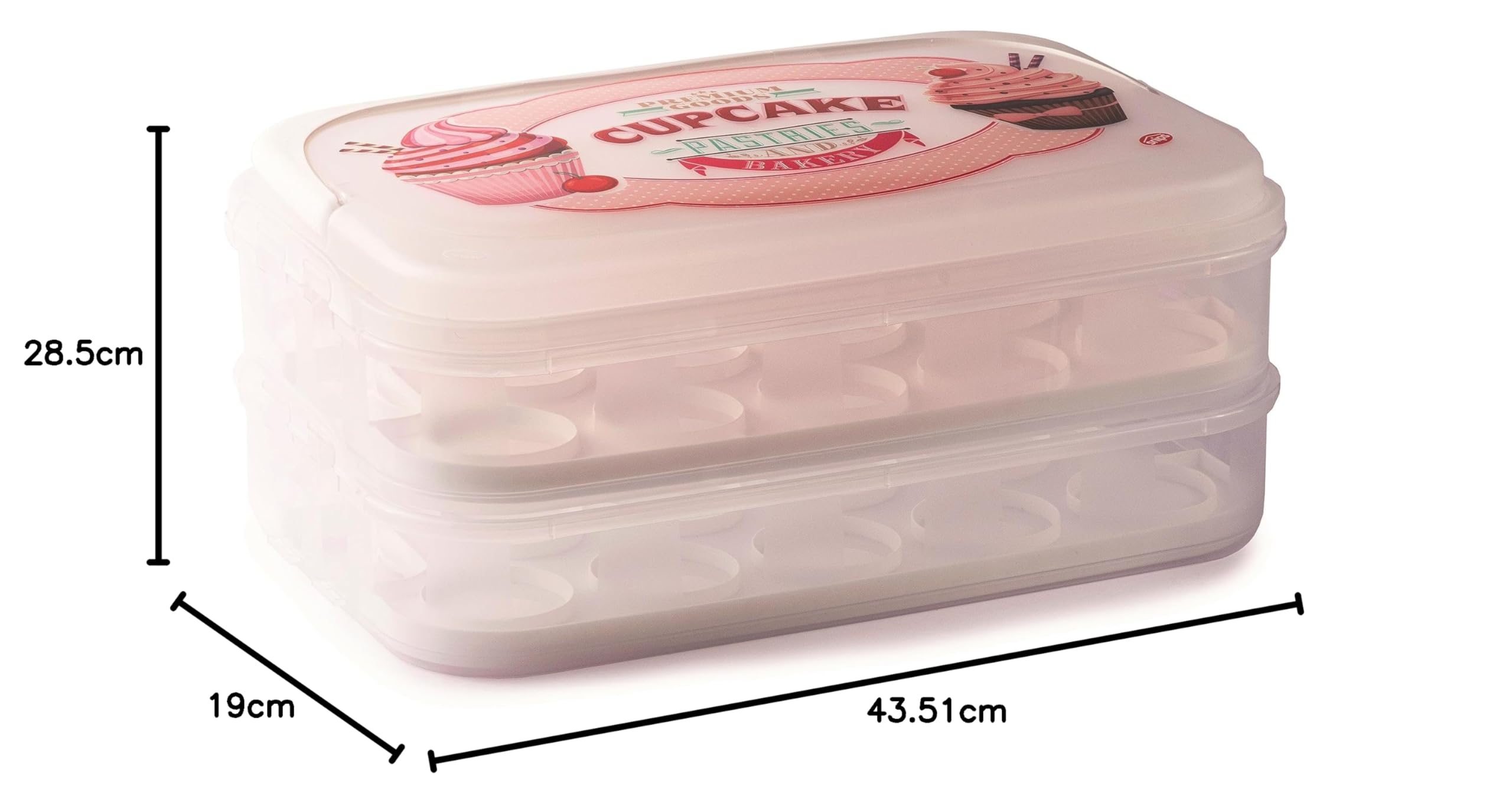 Snips - Porta Cupcake, Muffin e Porta Torta con Coperchio a 2 Contenitori Alimenti Smontabili, 14L - Scatola per 28 Cupcakes, Bignè, Dolcetti e Manico per Trasporto Dolci, Scatole Pasticceria e Feste