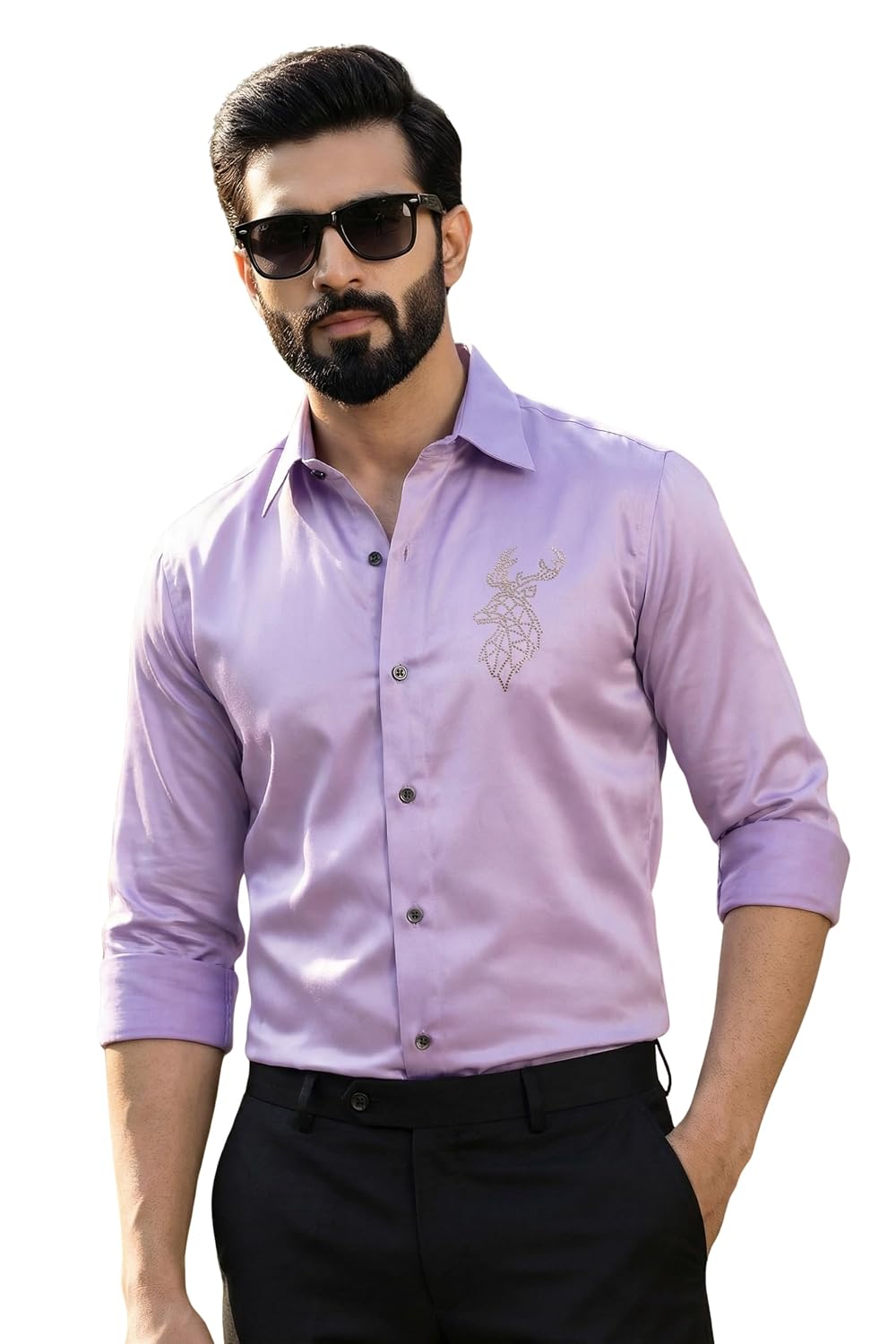 Afflatus Men’s Premium Satin Shirt with Designer Stone Work | Stylish Casual Shirt for Men | Full Sleeve Luxury Formal Shirt