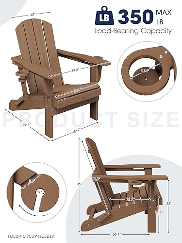 Miniatura 3 de KINGYES Juego de 2 sillas plegables Adirondack para todo tipo de clima, soportes dobles para tazas y HDPE para todo tipo de clima, silla de patio