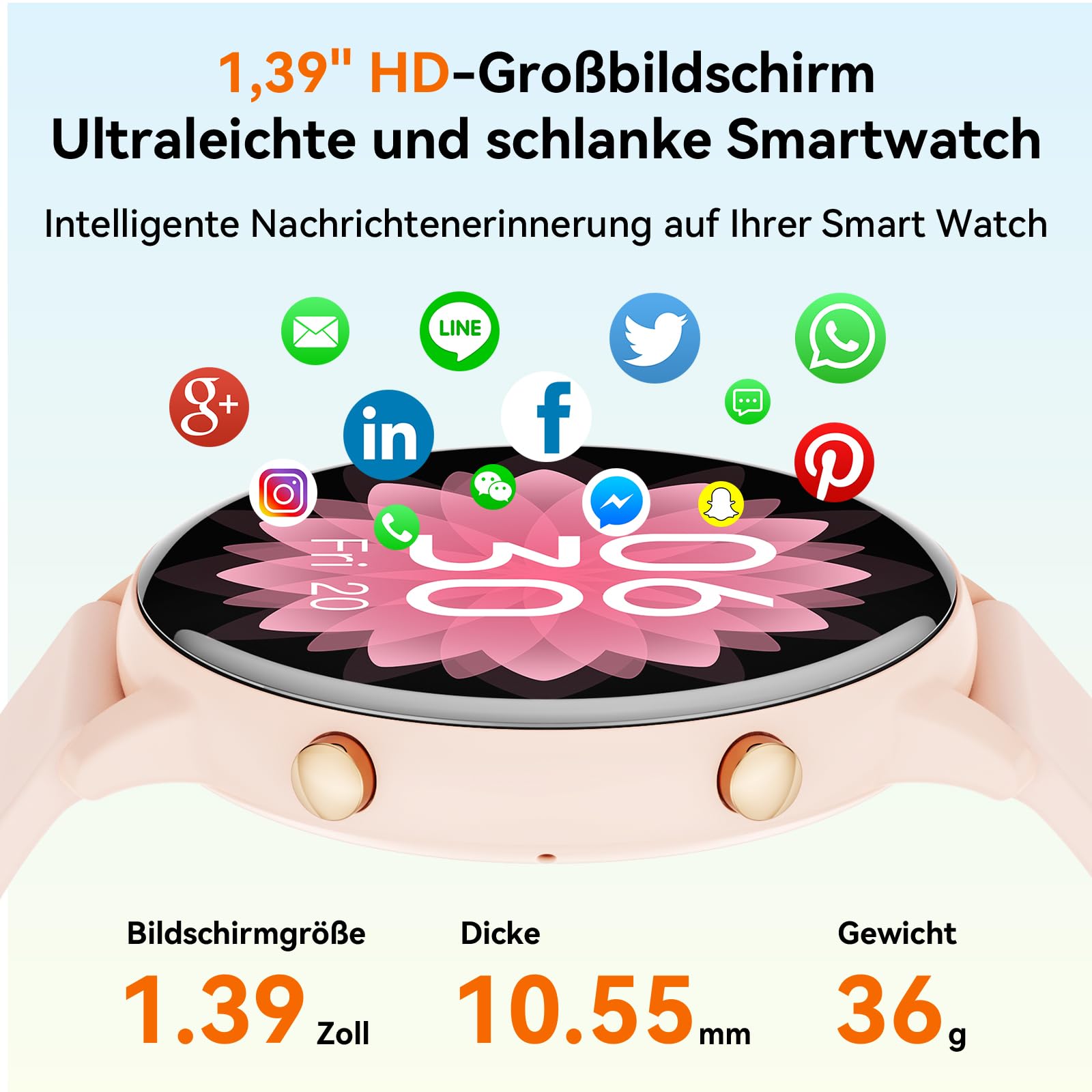 Hwagol Smartwatch Damen Herren, 1.39" Zoll Touchscreen Smart Watch mit Bluetooth Anrufe, Uhr Damen Herren mit 140+ Sportmodi SpO2 Pulsuhr Schlafmonitor Schrittzähler, Armbanduhr für iOS Android