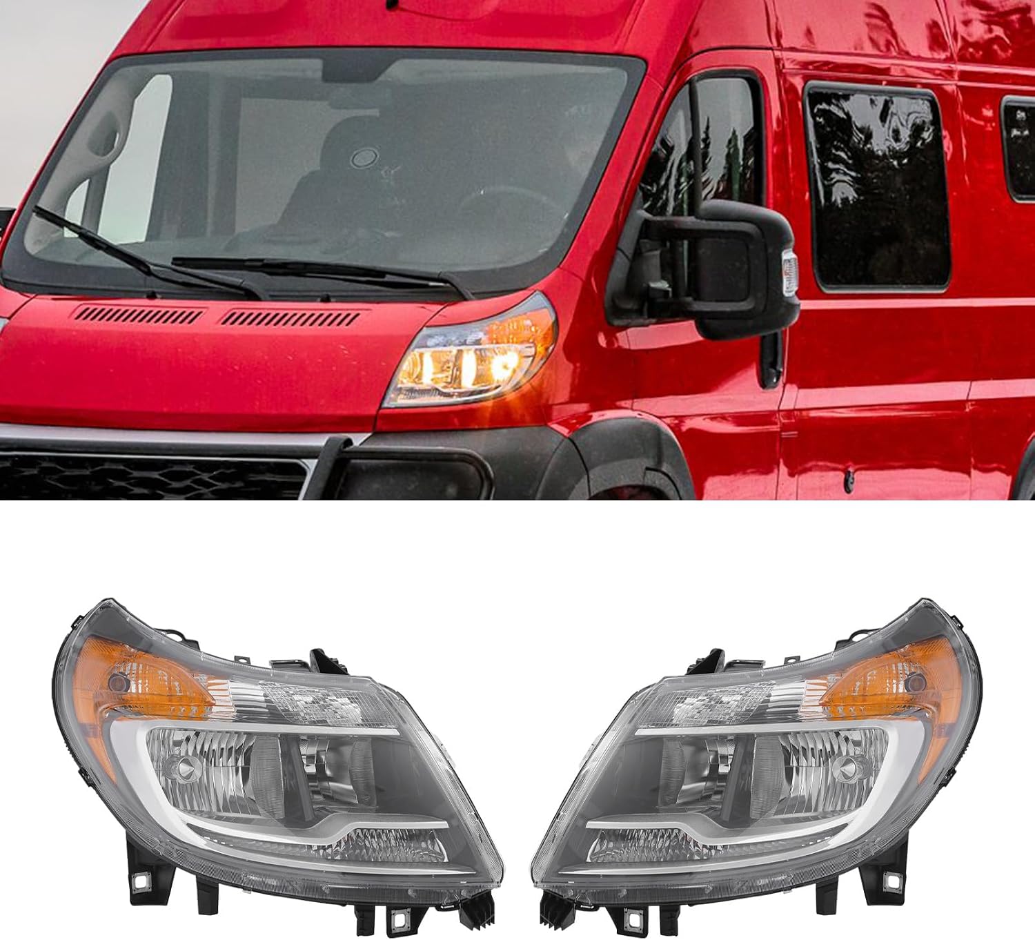 LYNICESHOP Headlight Assembly for 2014-2022 RAM ProMaster 1500 2500 3500, Pair Halogen Headlights, Driver & Passenger Side, Replaces CH2502254 CH2503254, 4725945AF 4725944AF (A pair)