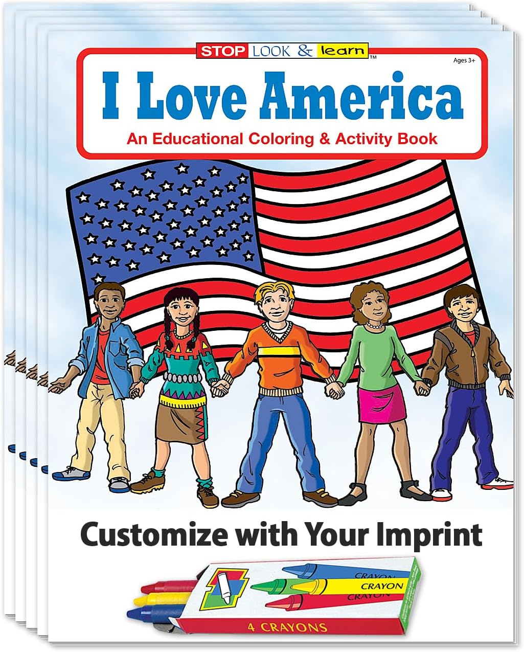ZOCO I Love America – Custom Promotional Coloring Books for Kids (250 Bulk Pack, with Crayons) Educational USA History, Games, Puzzles & Activities – Patriotic Classroom or Event Handouts