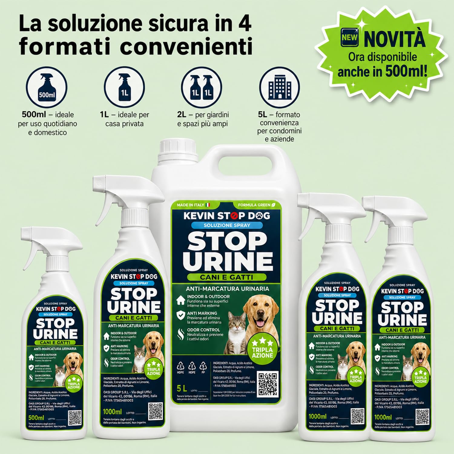 Repellente Cani e Gatti 1L - Flacone con Trigger Spray - Dissuasore Spray Anti Marcatura Urina Pipi per Esterni ed Interni - Disabituante Naturale - Elimina Odori - Made in Italy