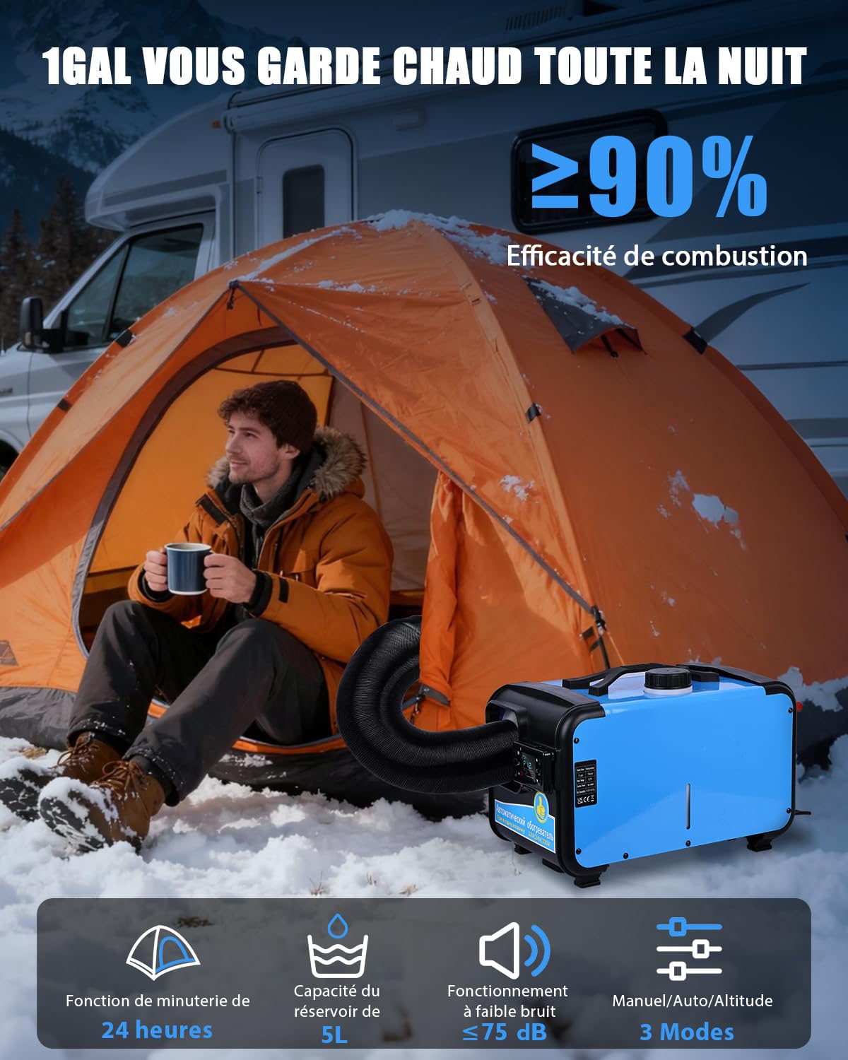 Chauffage Diesel Portable 8 kW 12V/24V/220V - Réchauffeur d’Air Diesel Rapide avec Contrôle APP Bluetooth, Télécommande et Écran LCD - Alarme CO Intégrée - Pour Voiture, Bateau, Camping Car (15-25 m²)