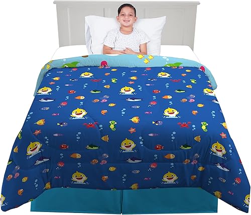 Miniatura 2 de Franco Ropa de cama para niños, edredón de microfibra suave, tamaño matrimonial, Baby Shark