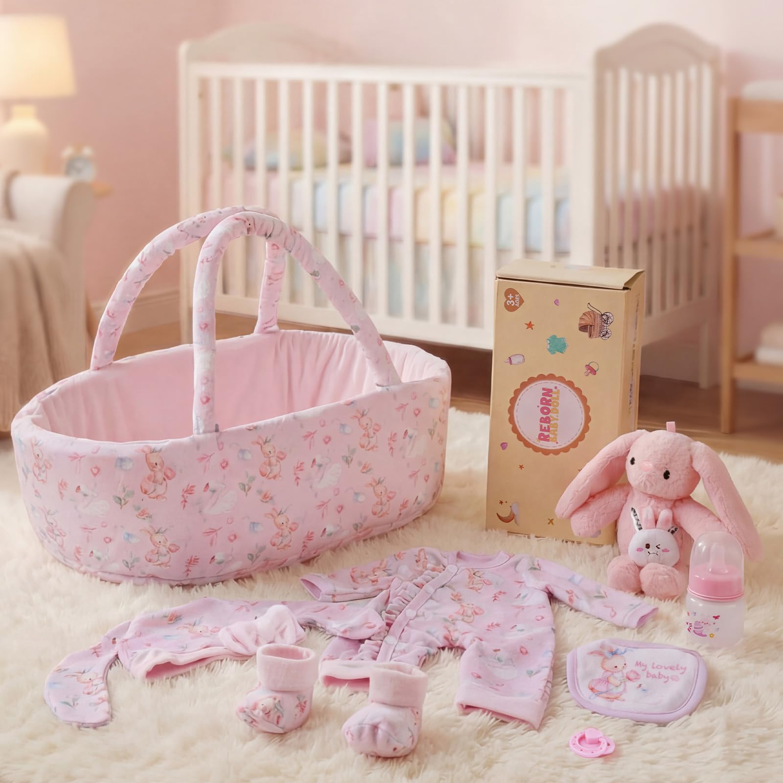 BABESIDE 8 Pcs Baby Doll Clothes Set with Bassinet for 12-15 Inch Dolls Global Recycled Standard Global Recycled Standard Global Recycled Standard