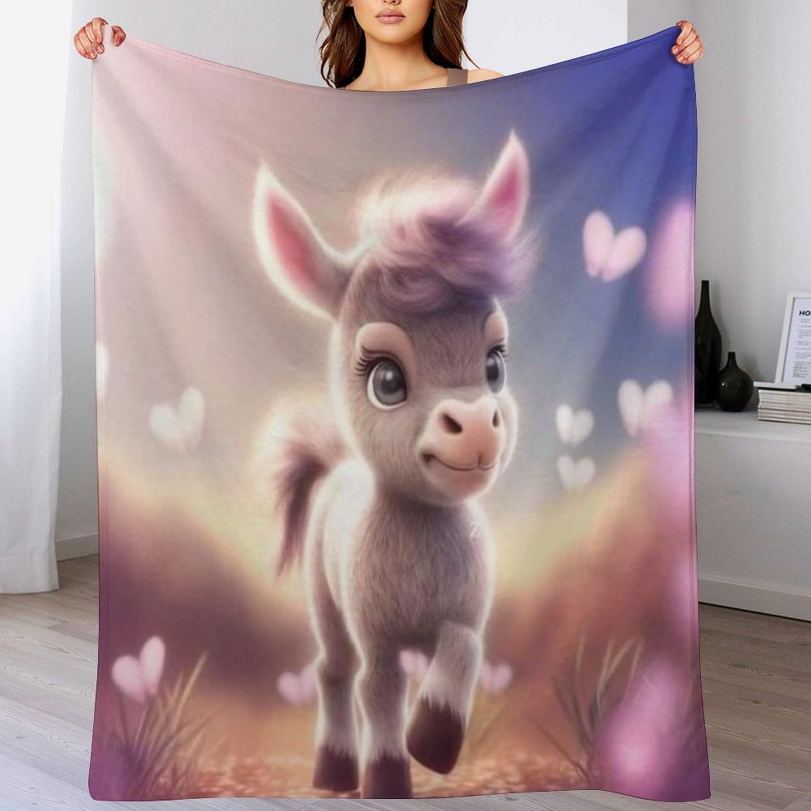 Cute Donkey Flannel Throw Blanket, Soft Warm, Lightweight Plush Blankets for Bed Sofa Couch Travel Nap 140×180cm